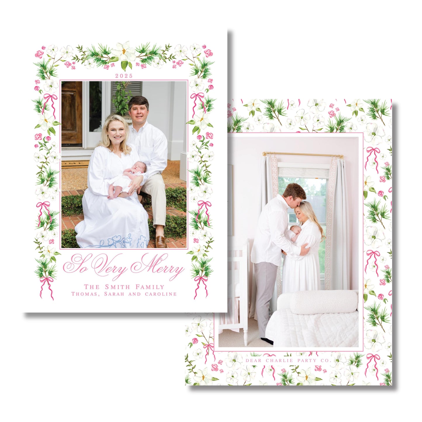 Merry Magnolias in Pink | 5x7 Holiday Photo Card with Envelope