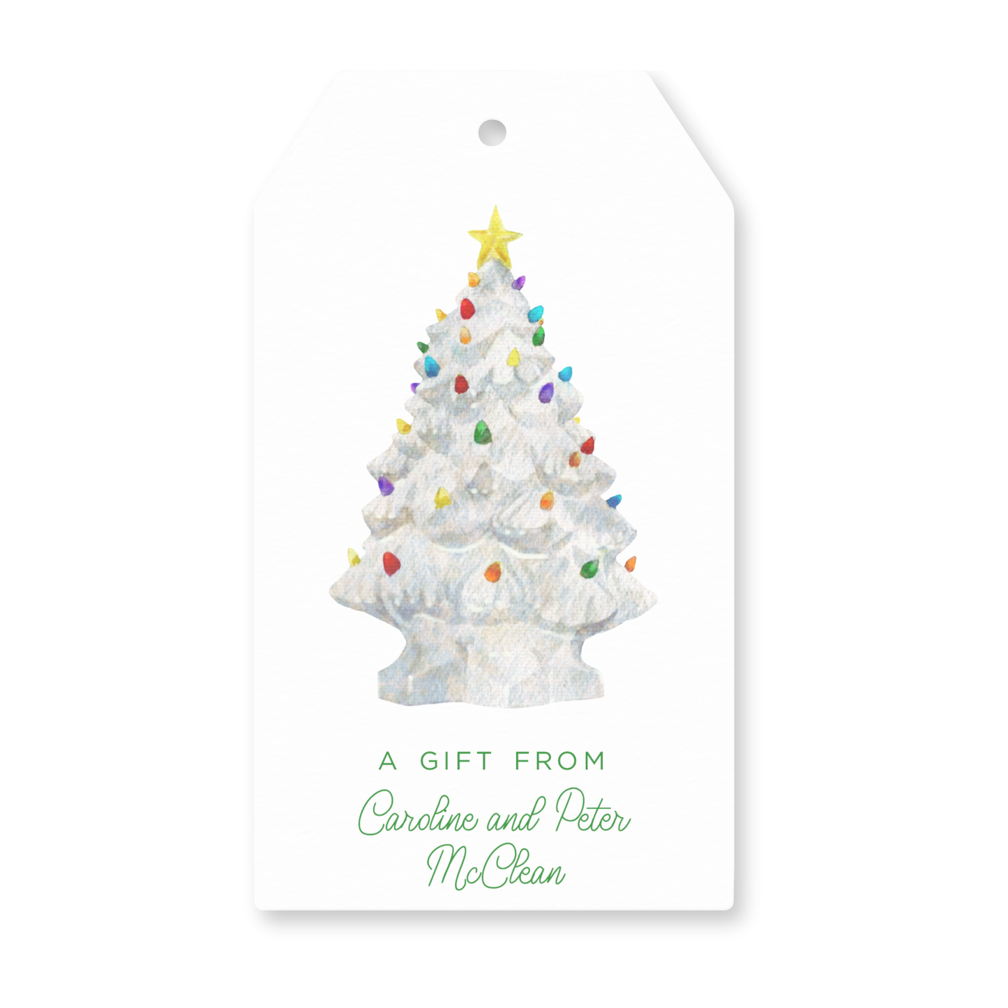 a gift tag with a christmas tree on it