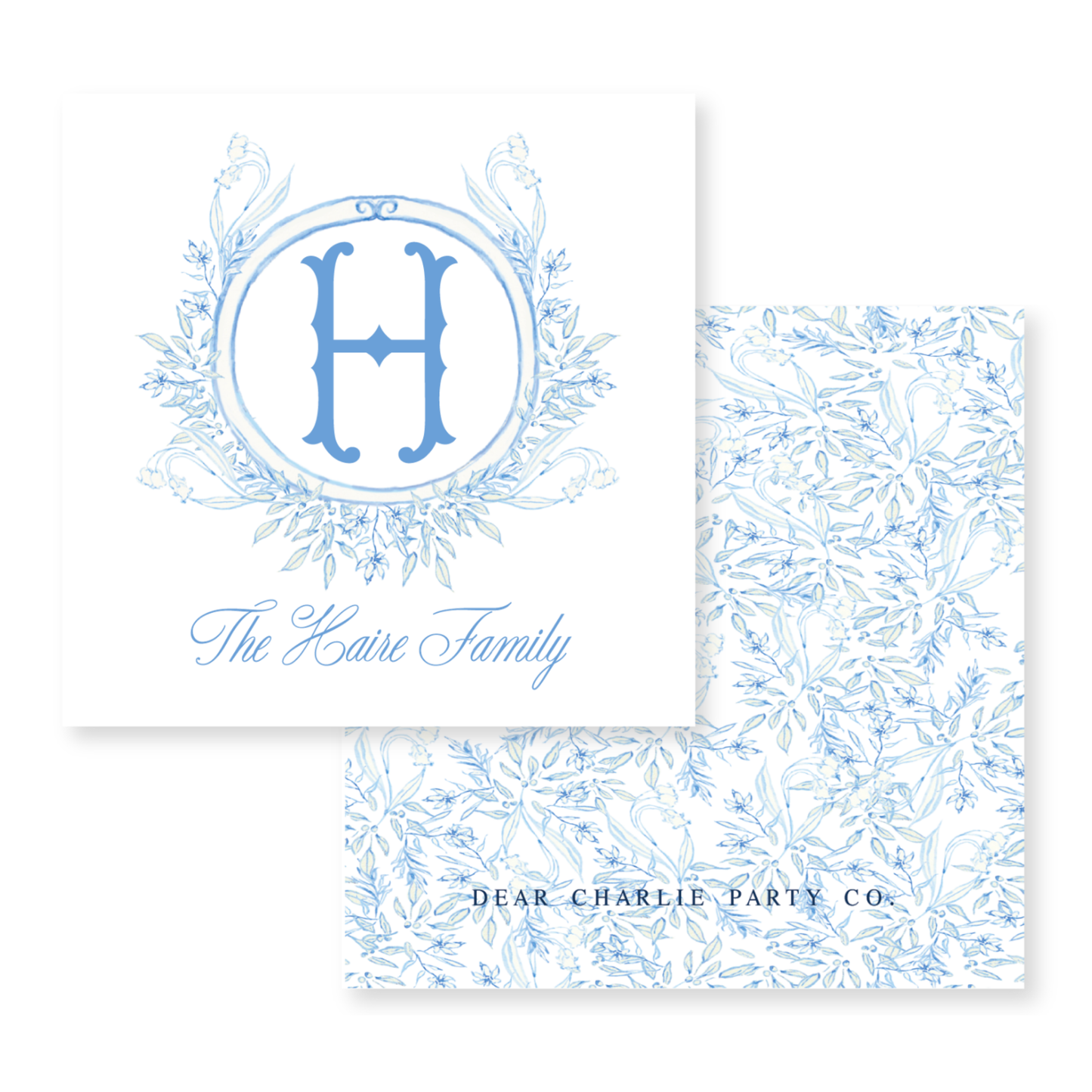 a blue and white greeting card with the letter h on it