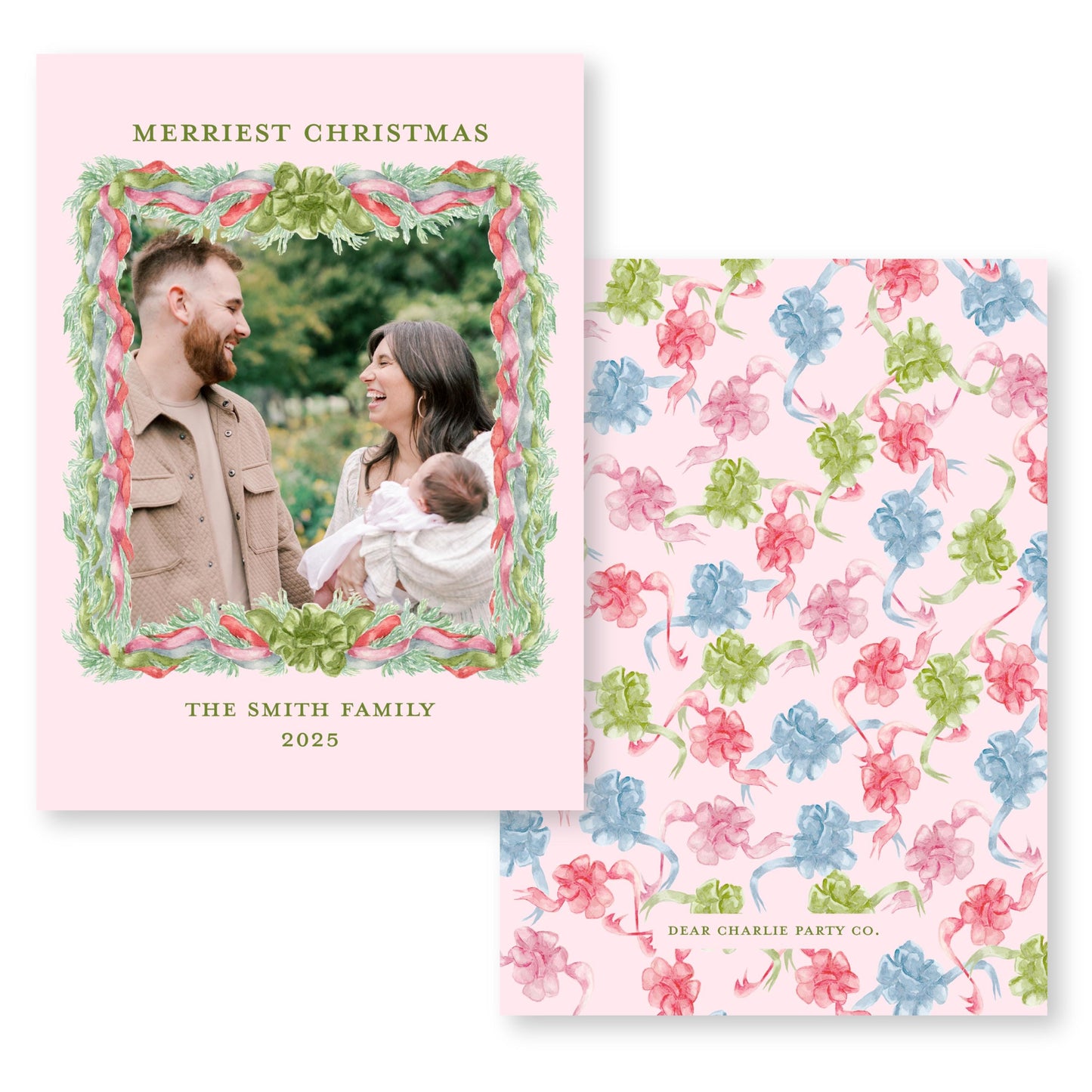 Velvet Trimmings Holiday Card in Pink | 5x7 Holiday Photo Card with Envelope
