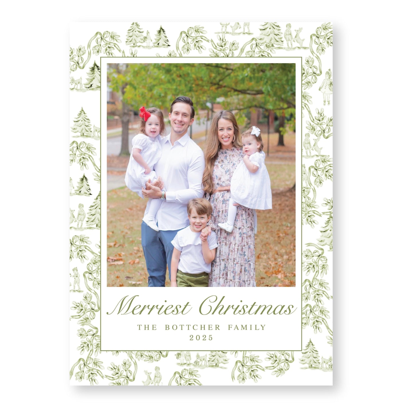 Holiday Toile Christmas Card | 5x7 Holiday Photo Card with Envelope