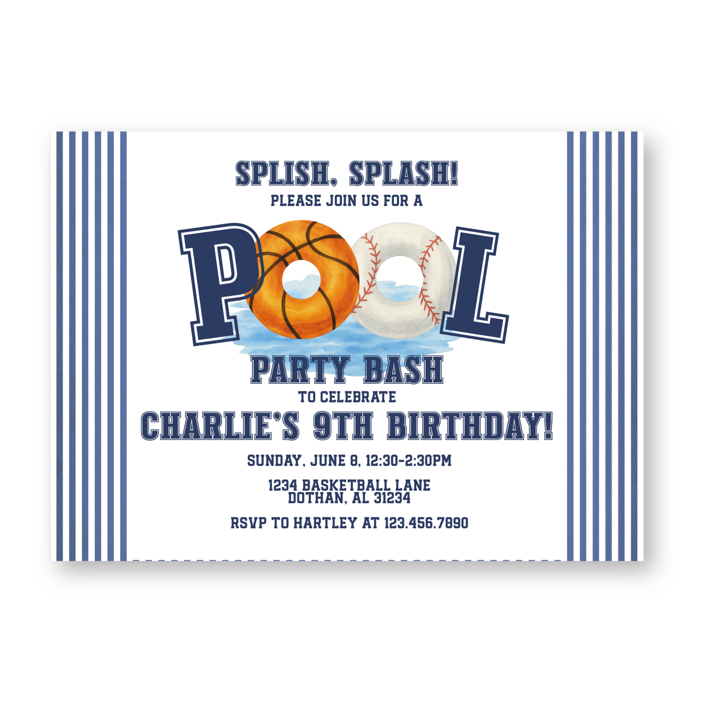 Sports Pool Party Birthday Invitation