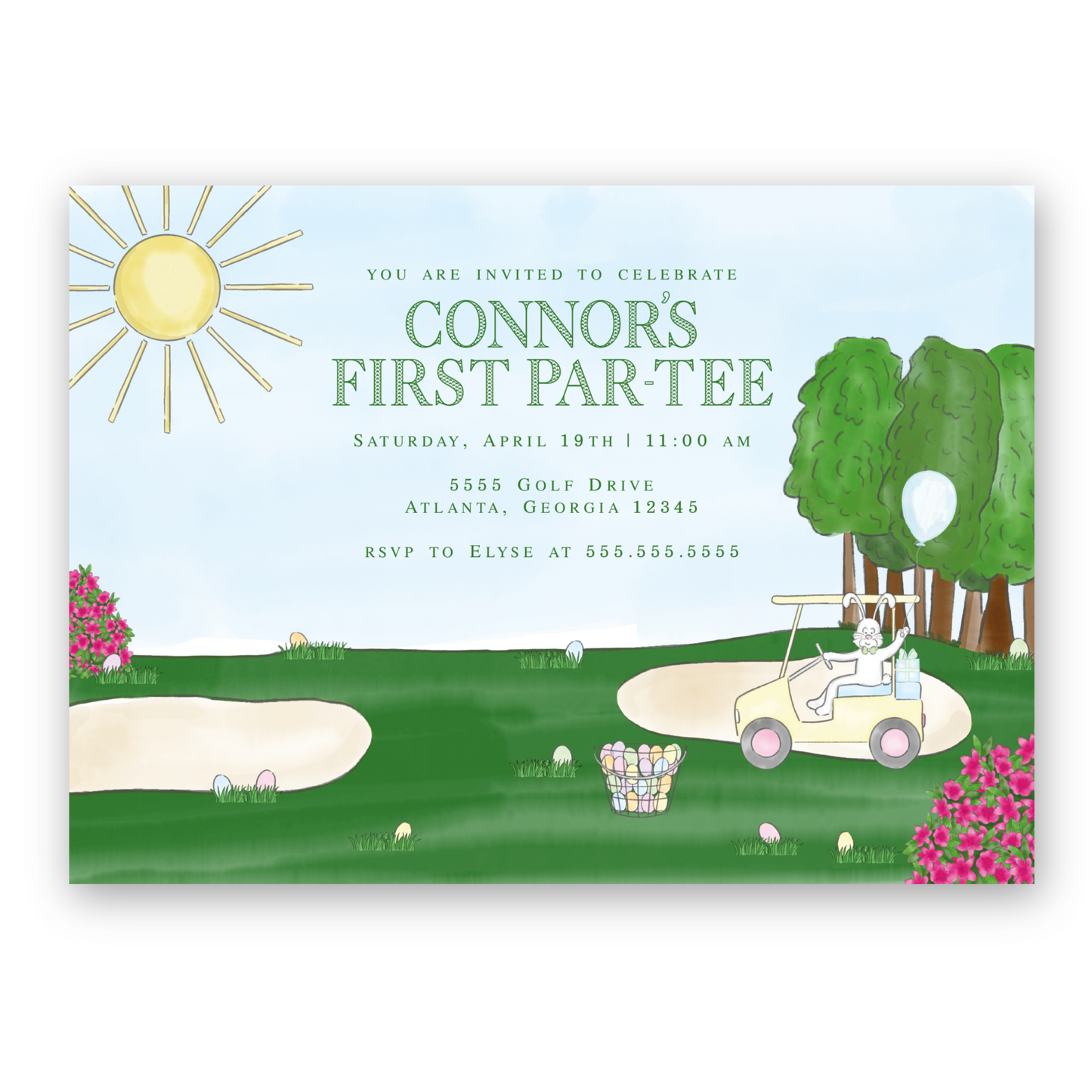 Easter Golf Course Birthday Invitation