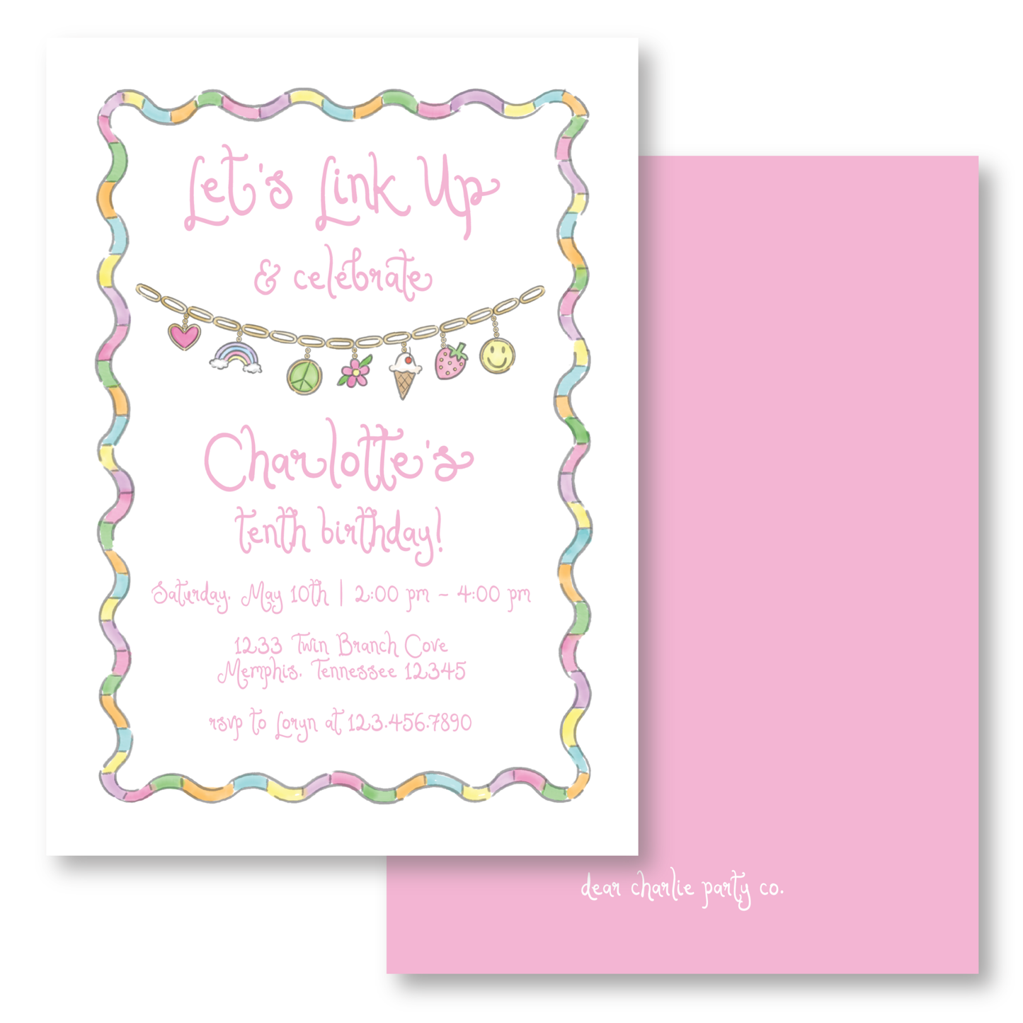 Charm Bracelet Girls Birthday Invitation