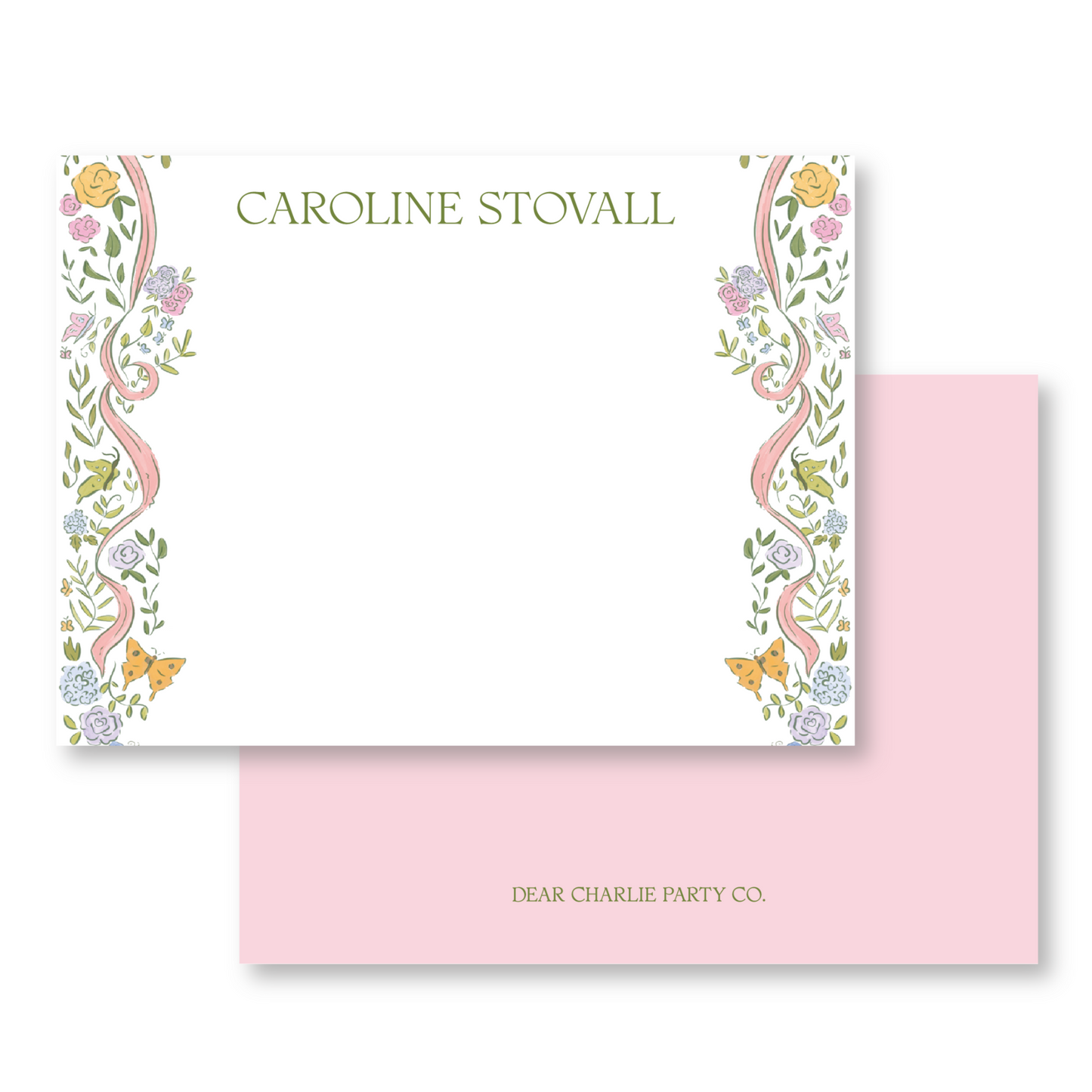 Bows and Butterflies Stationery Horizontal Notecards