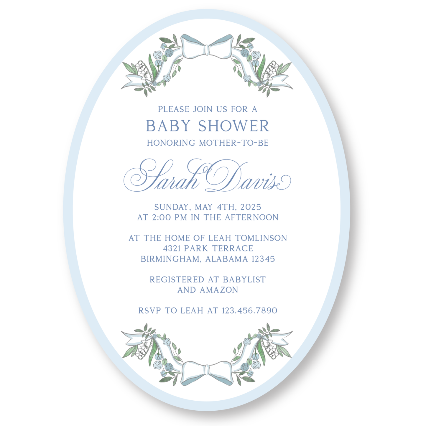 Blue Oval Baby Shower Invitation
