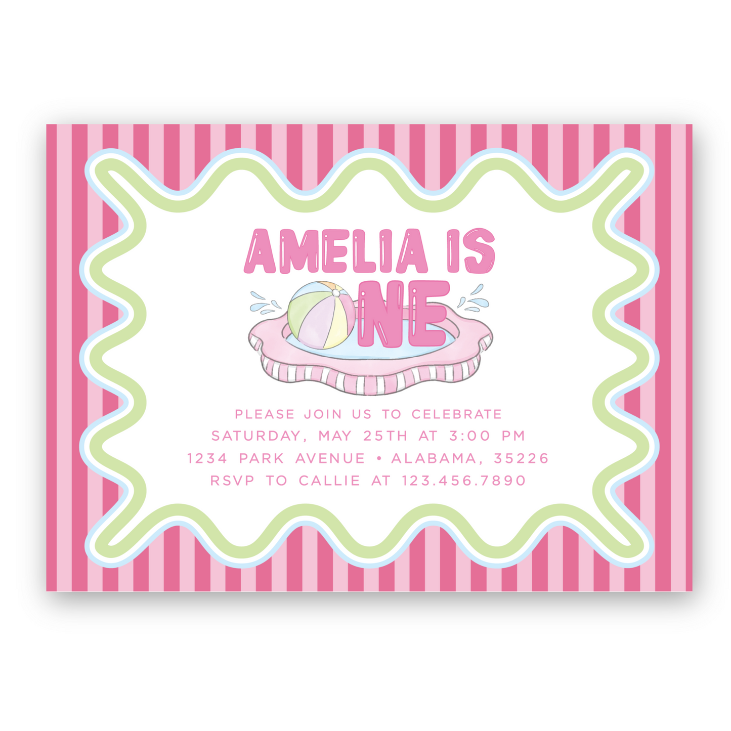Summer Beach Ball Invitation in Pink