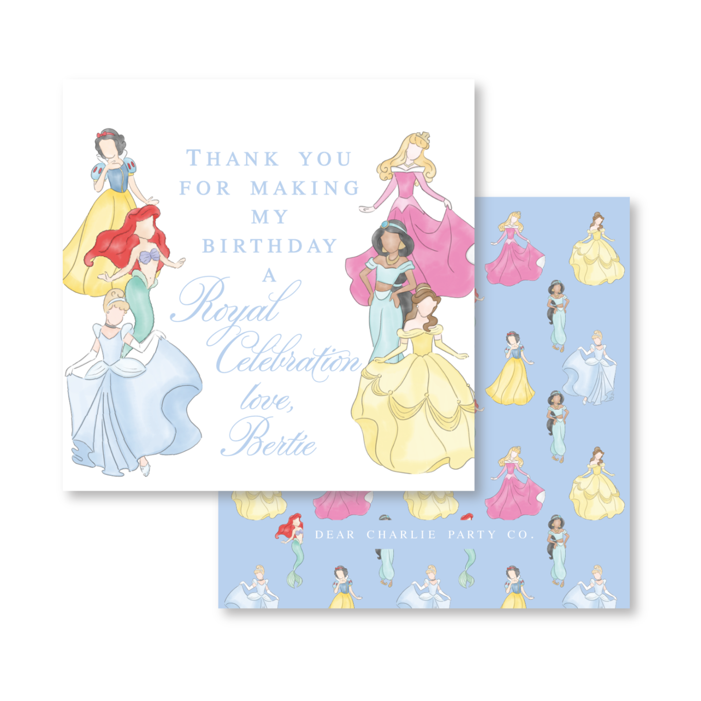Princess Birthday Party Enclosure Cards, Gift Tag Stickers in Blue