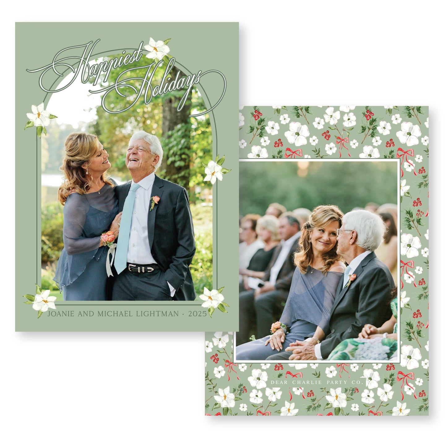Merry Magnolias Arch in Green | 5x7 Holiday Photo Card with Envelope