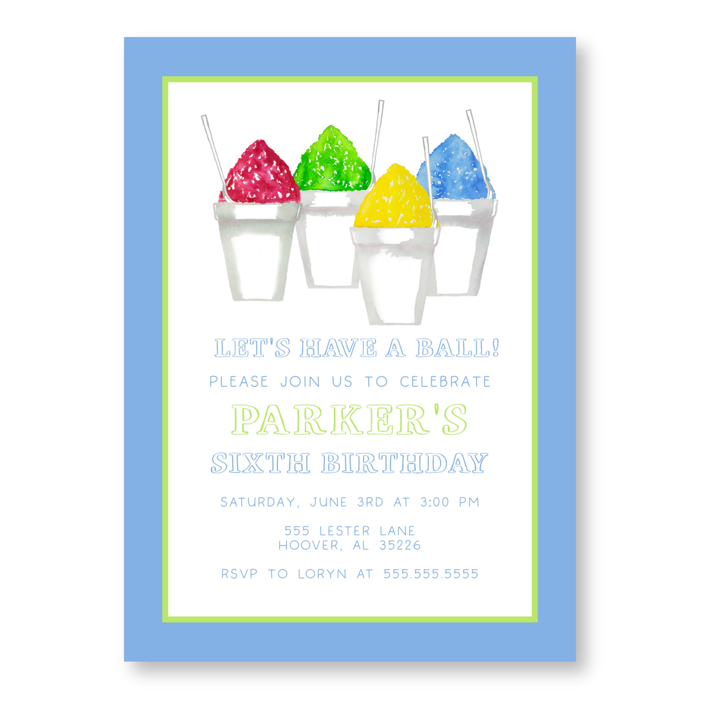 Blue Snowball Birthday Invitation