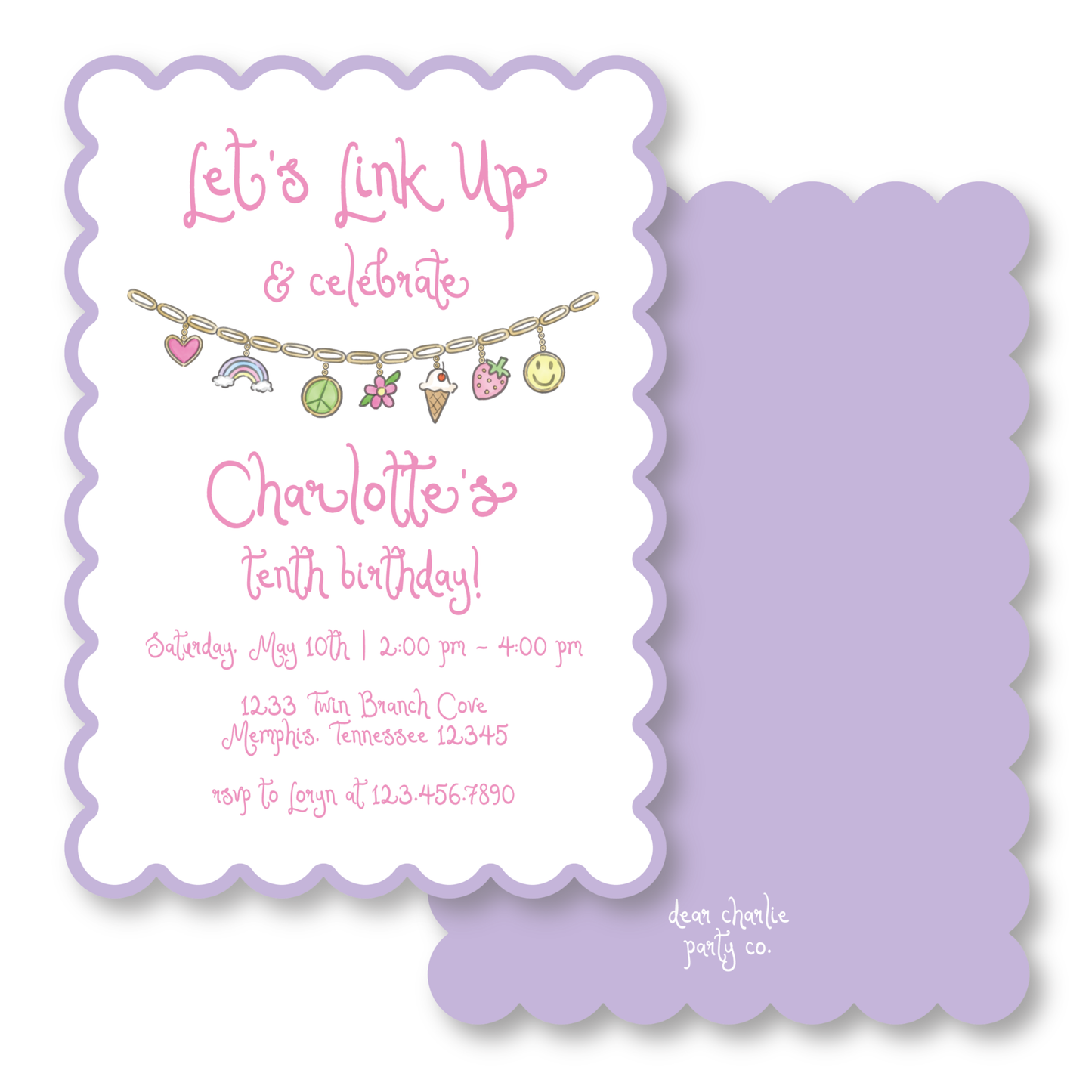 Let's Link Up Charm Bracelet Scalloped Birthday Invitation