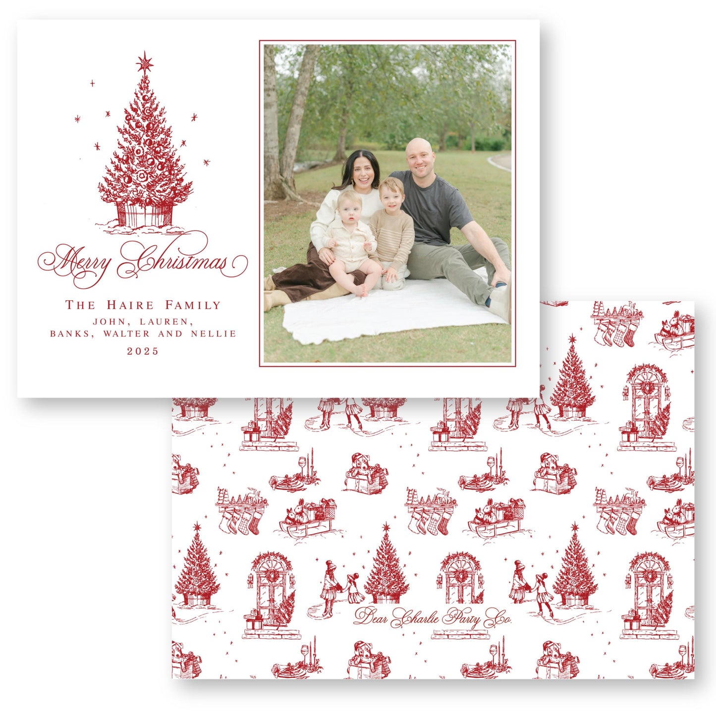 Toile Tidings Holiday Card in Red | 5x7 Holiday Photo Card with Envelope