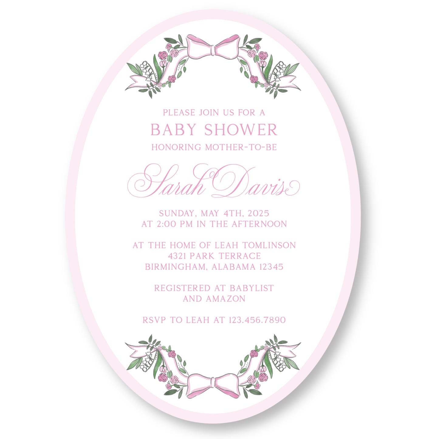 Pink Oval Baby Shower Invitation