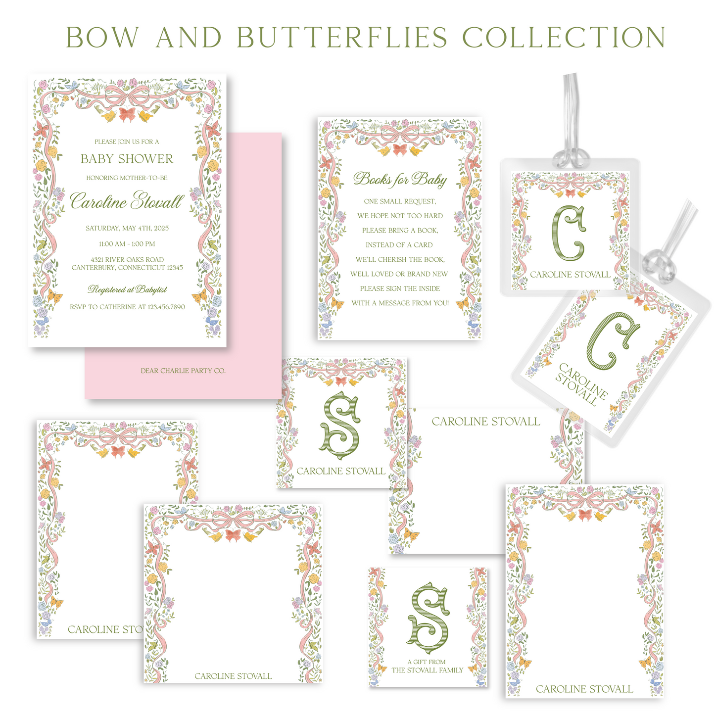 Bows and Butterflies Girl Baby Shower Invitation