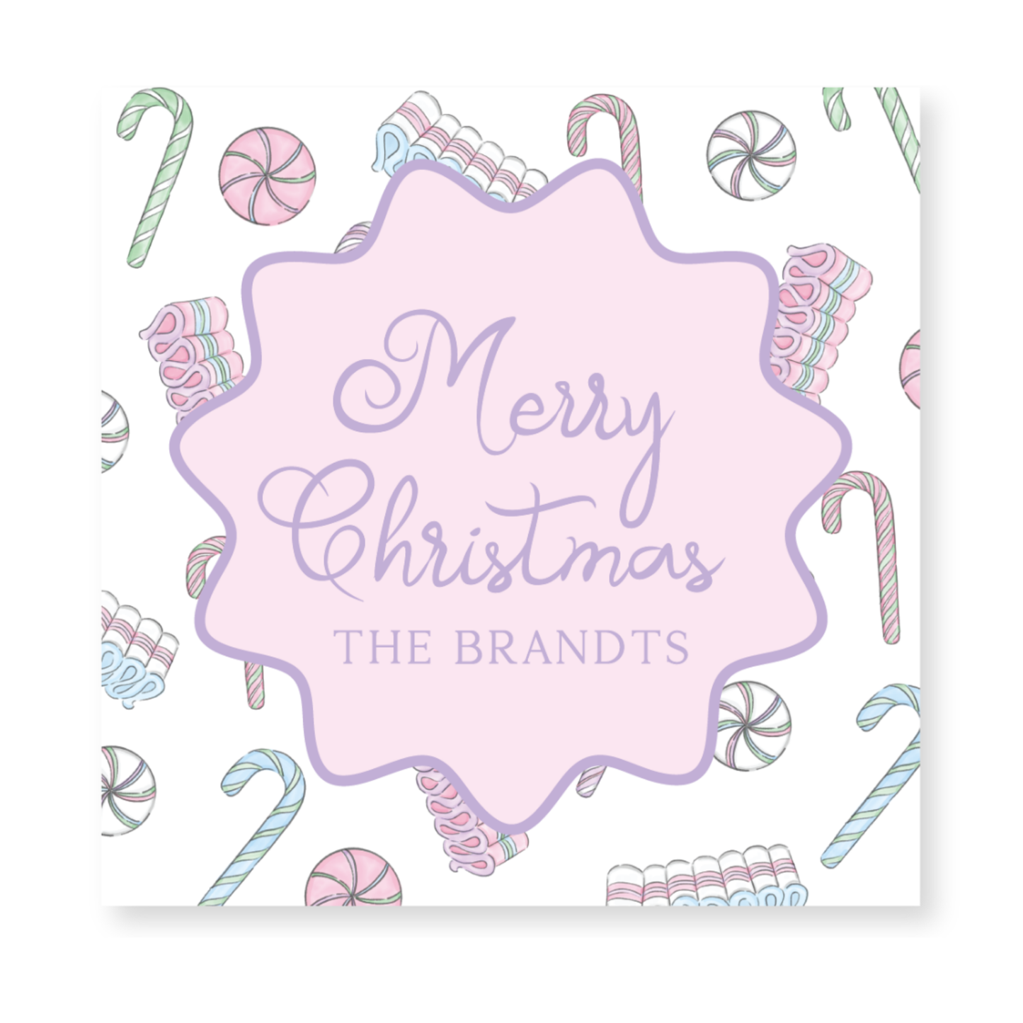 a christmas card with candy canes and candies