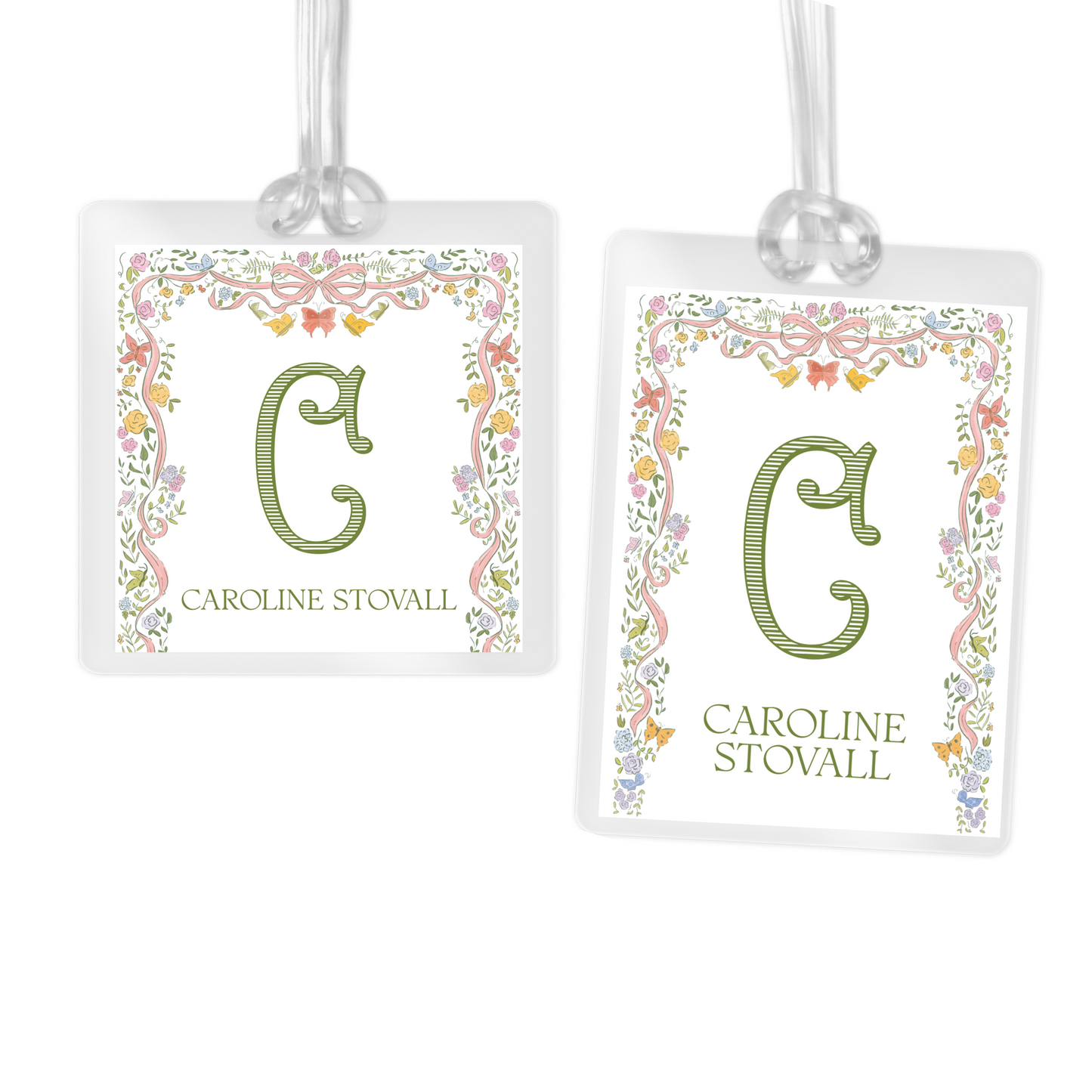 Bows and Butterflies Bag Tag, Luggage Tag, Laminated Bag Tag, Girl Bag Tag