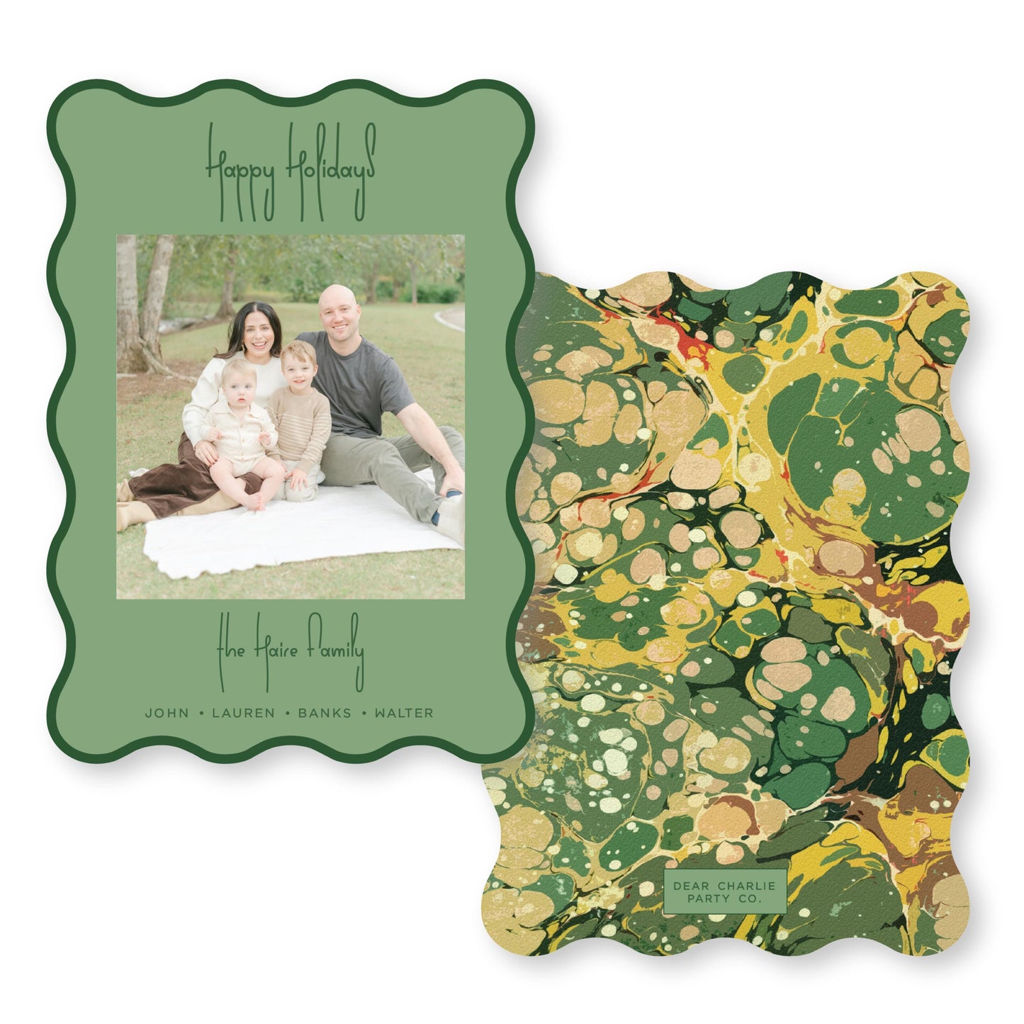 PRINTED Die Cut Holiday Card | Swirly Season in Green Wavy Card | 5x7 Holiday Photo Card with Envelope