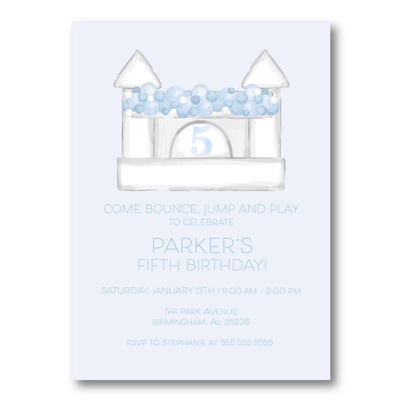 Bounce House Blue Birthday Invitation