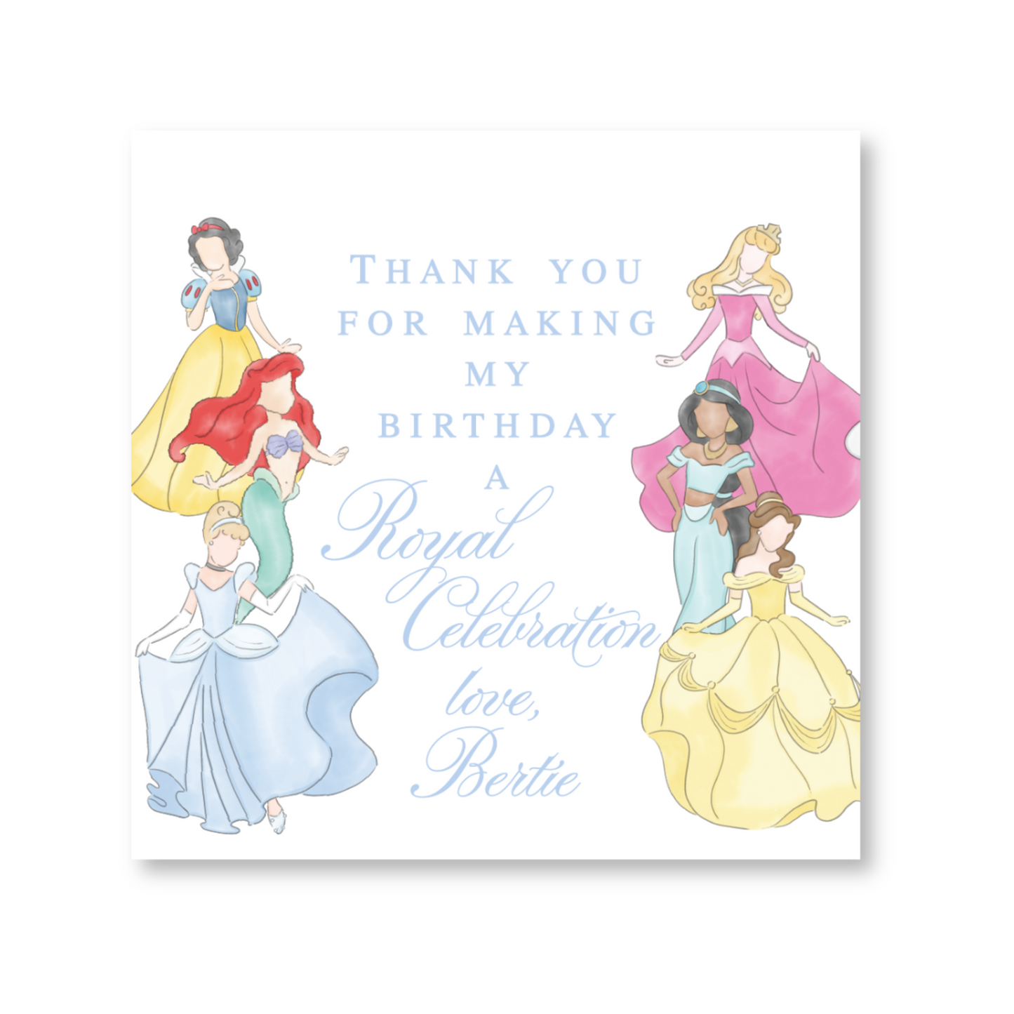 Princess Birthday Party Enclosure Cards, Gift Tag Stickers in Blue