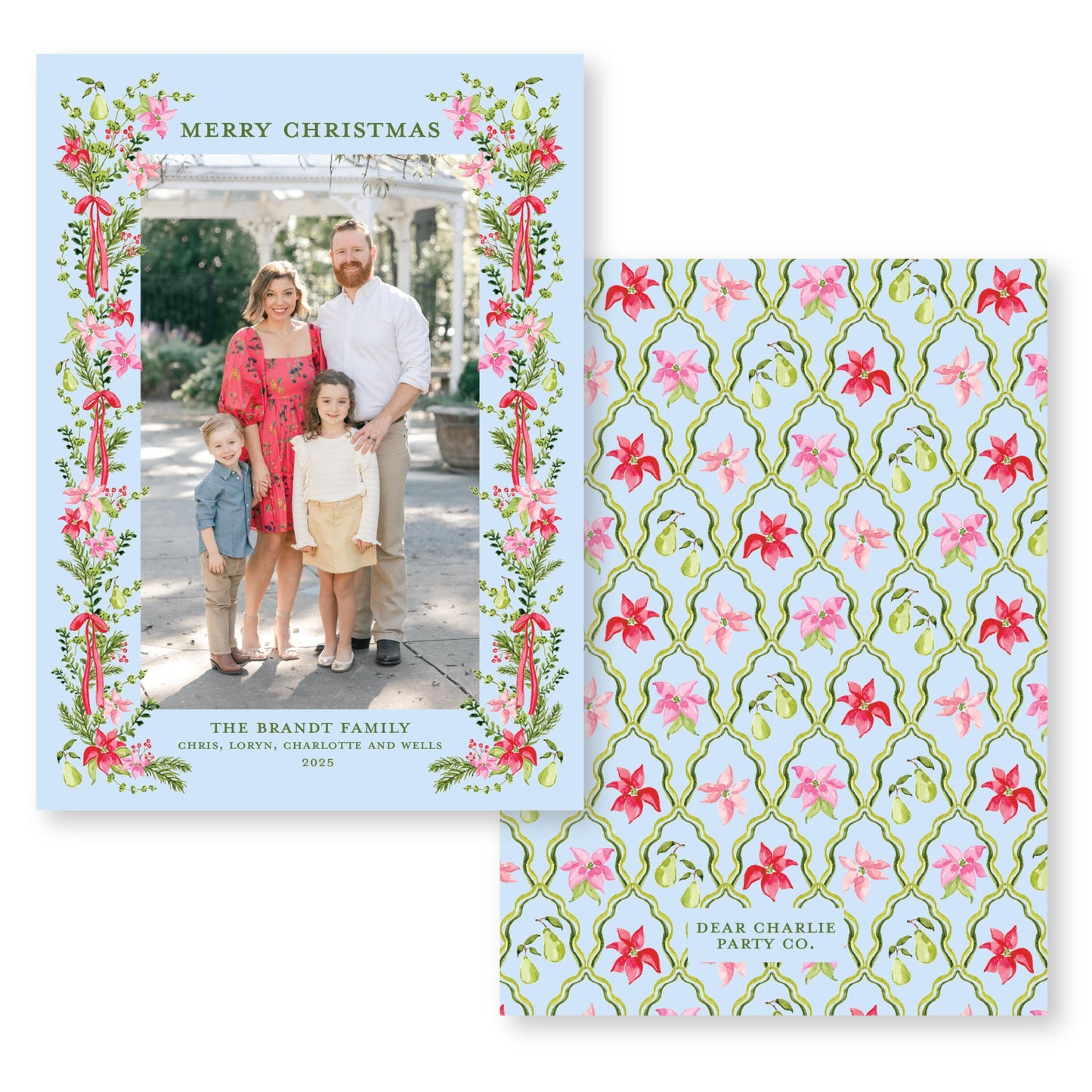 Petals and Pears Frame Card in Blue | 5x7 Holiday Photo Card with Envelope