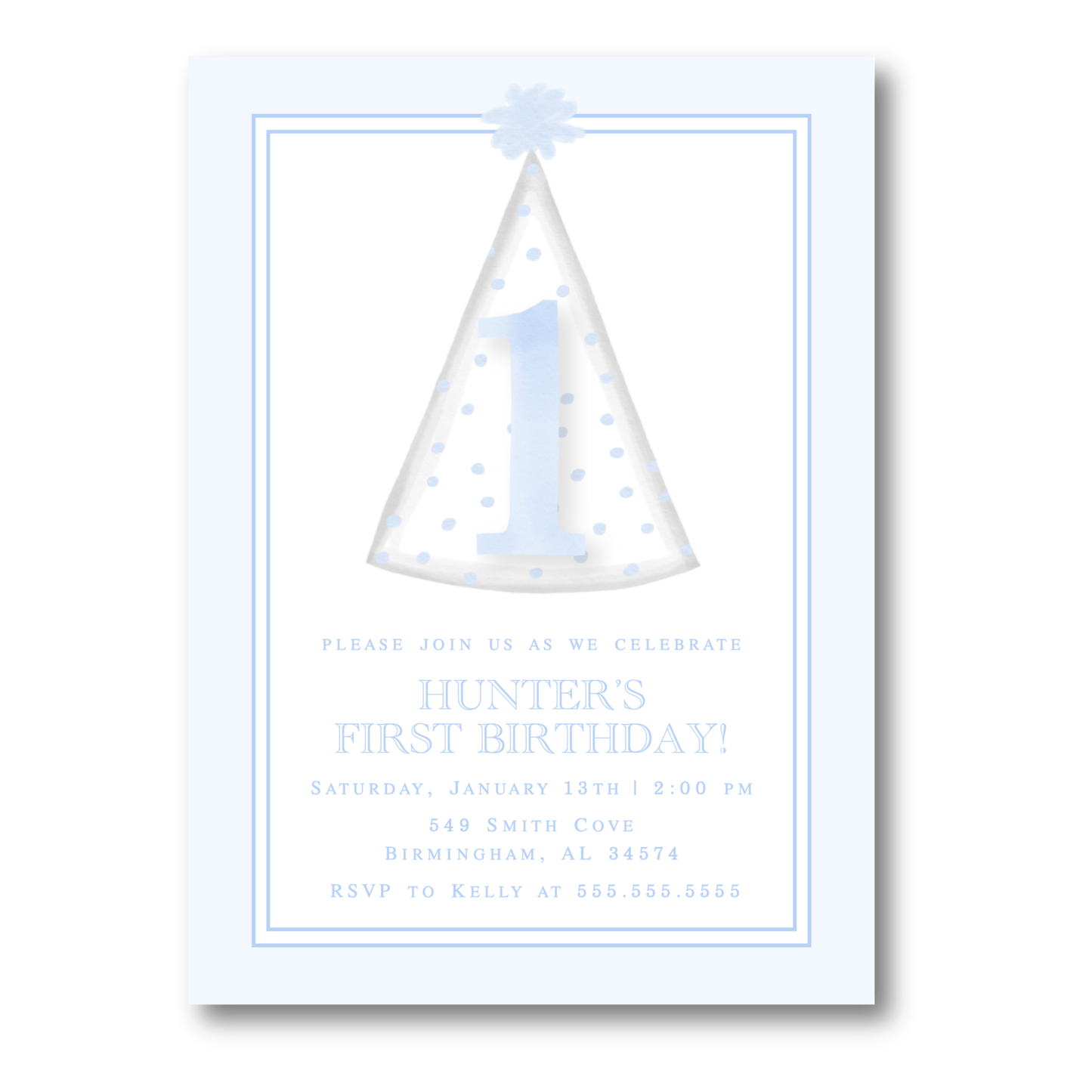 Blue Party Hat Birthday Invitation