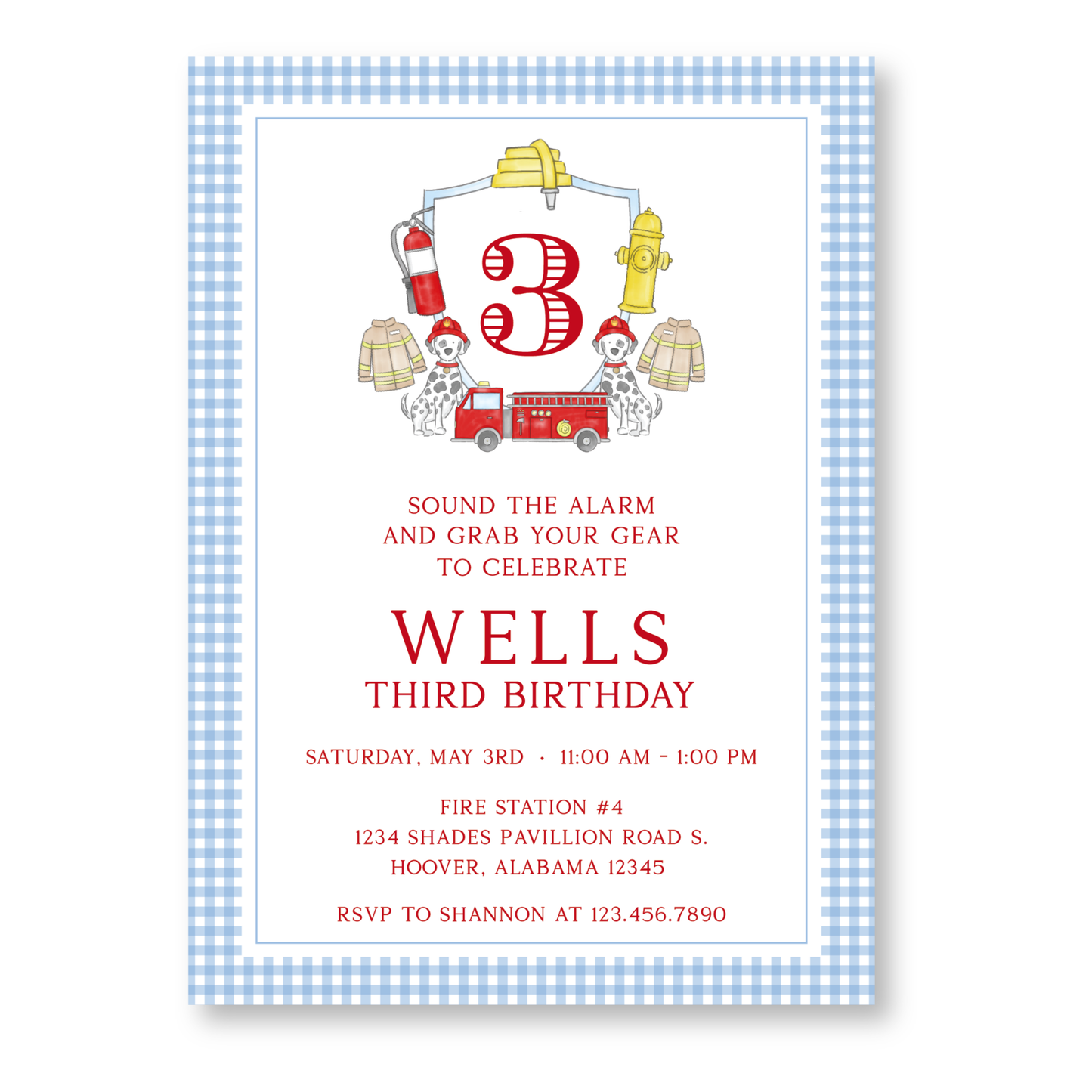 Firetruck Birthday Invitation in Blue