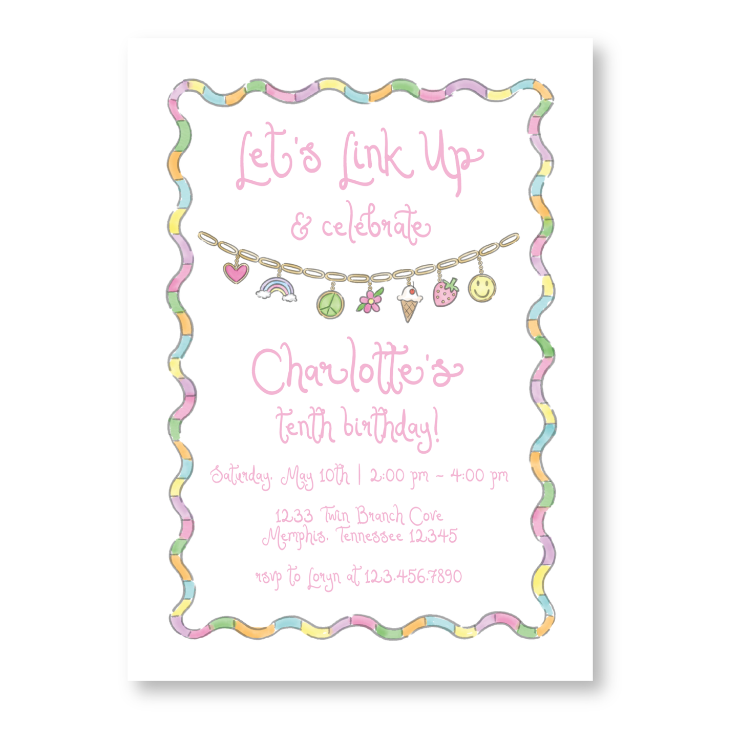 Charm Bracelet Girls Birthday Invitation