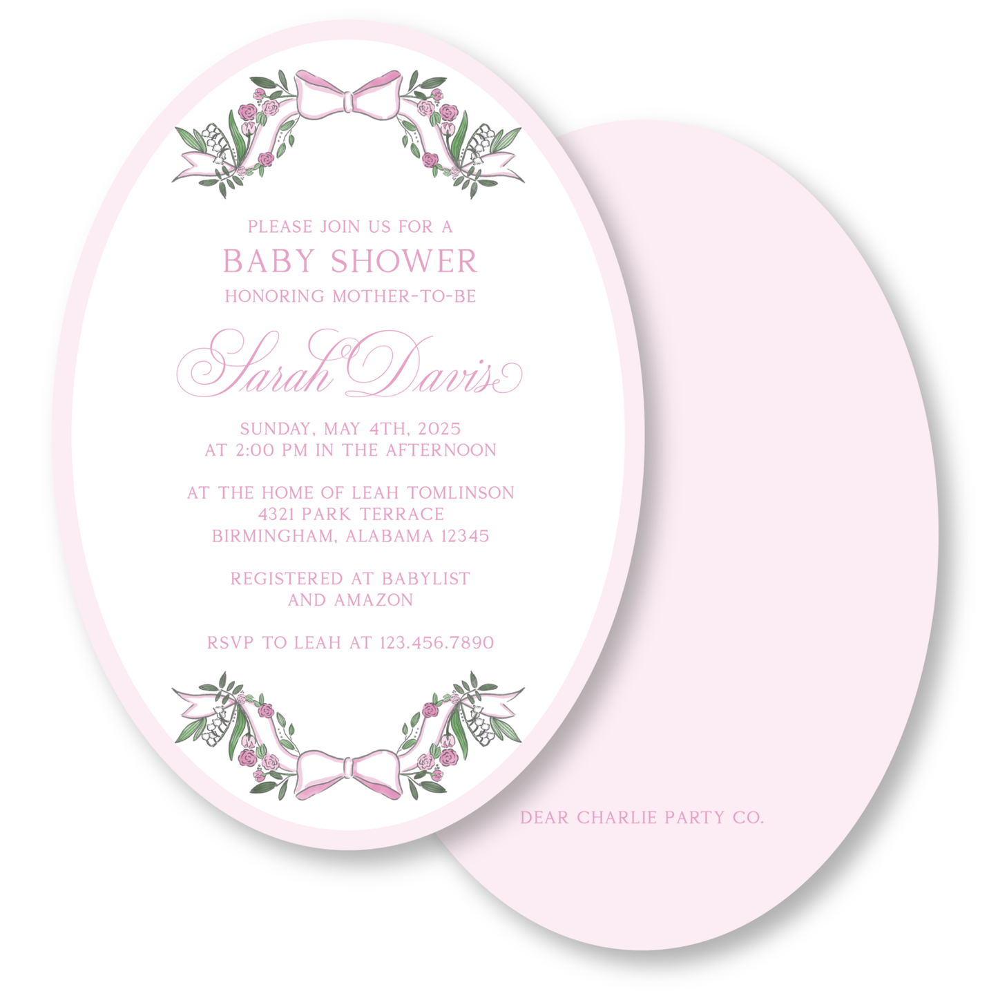 Pink Oval Baby Shower Invitation