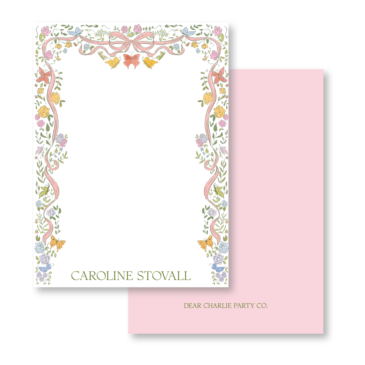Bows and Butterflies Stationery Vertical Notecards