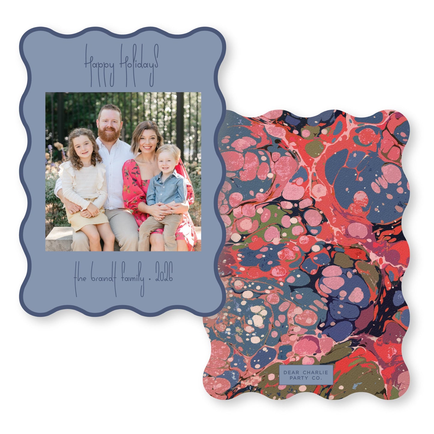 PRINTED Die Cut Holiday Card | Swirly Season in Blue Wavy Card | 5x7 Holiday Photo Card with Envelope