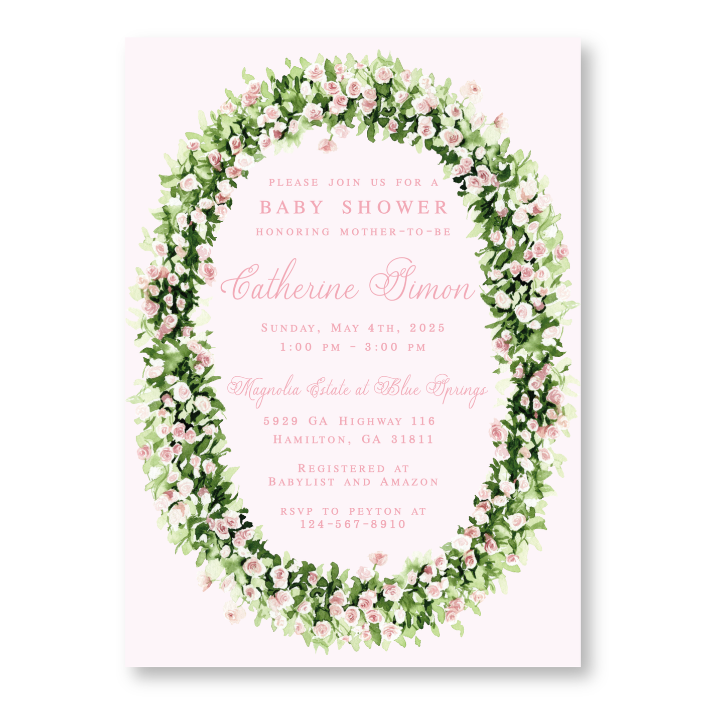 Floral Oval Frame Girl Baby Shower Invitation