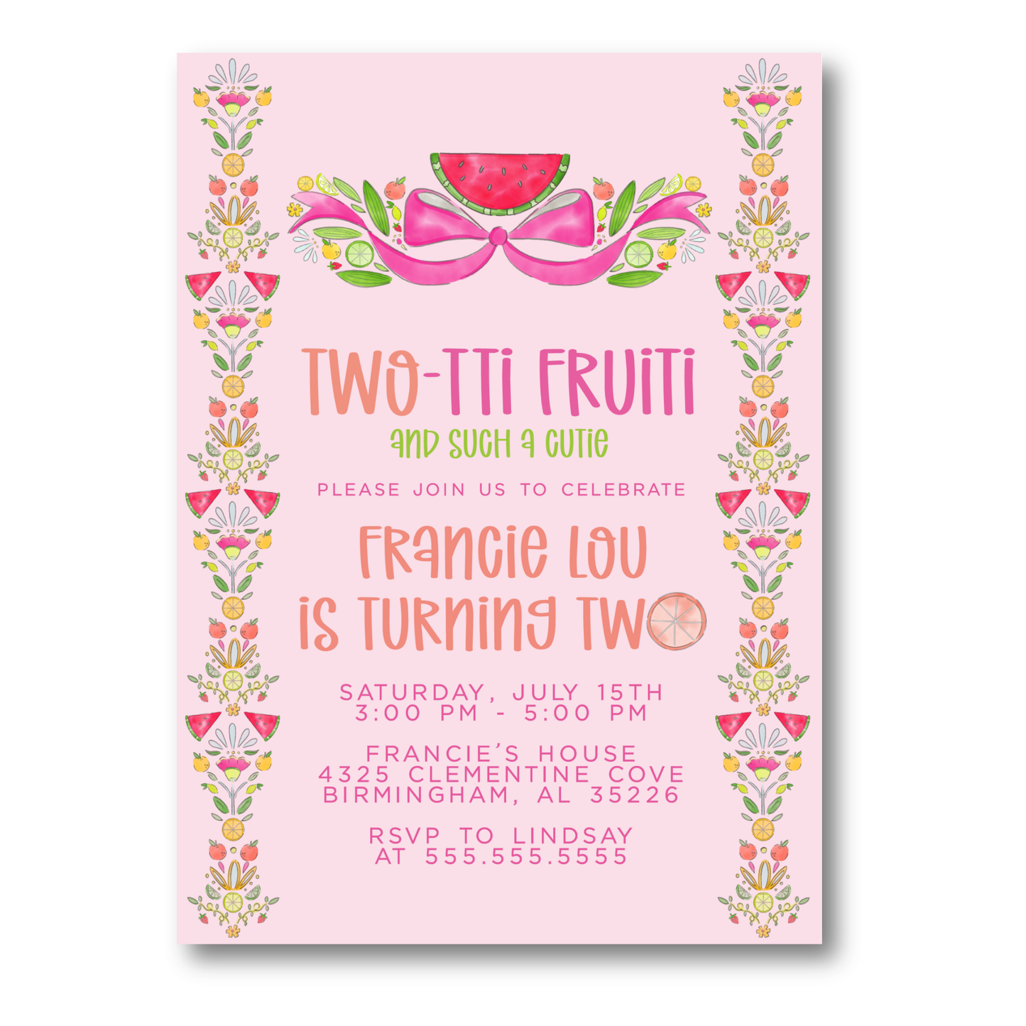 Two-tti Frutti Birthday Party Invitation