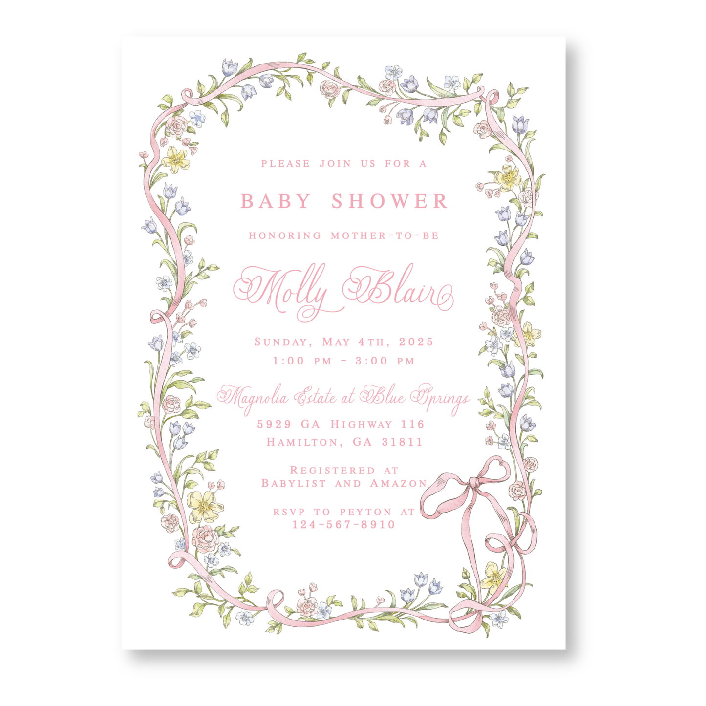 Floral Frame Girl Baby Shower Invitation