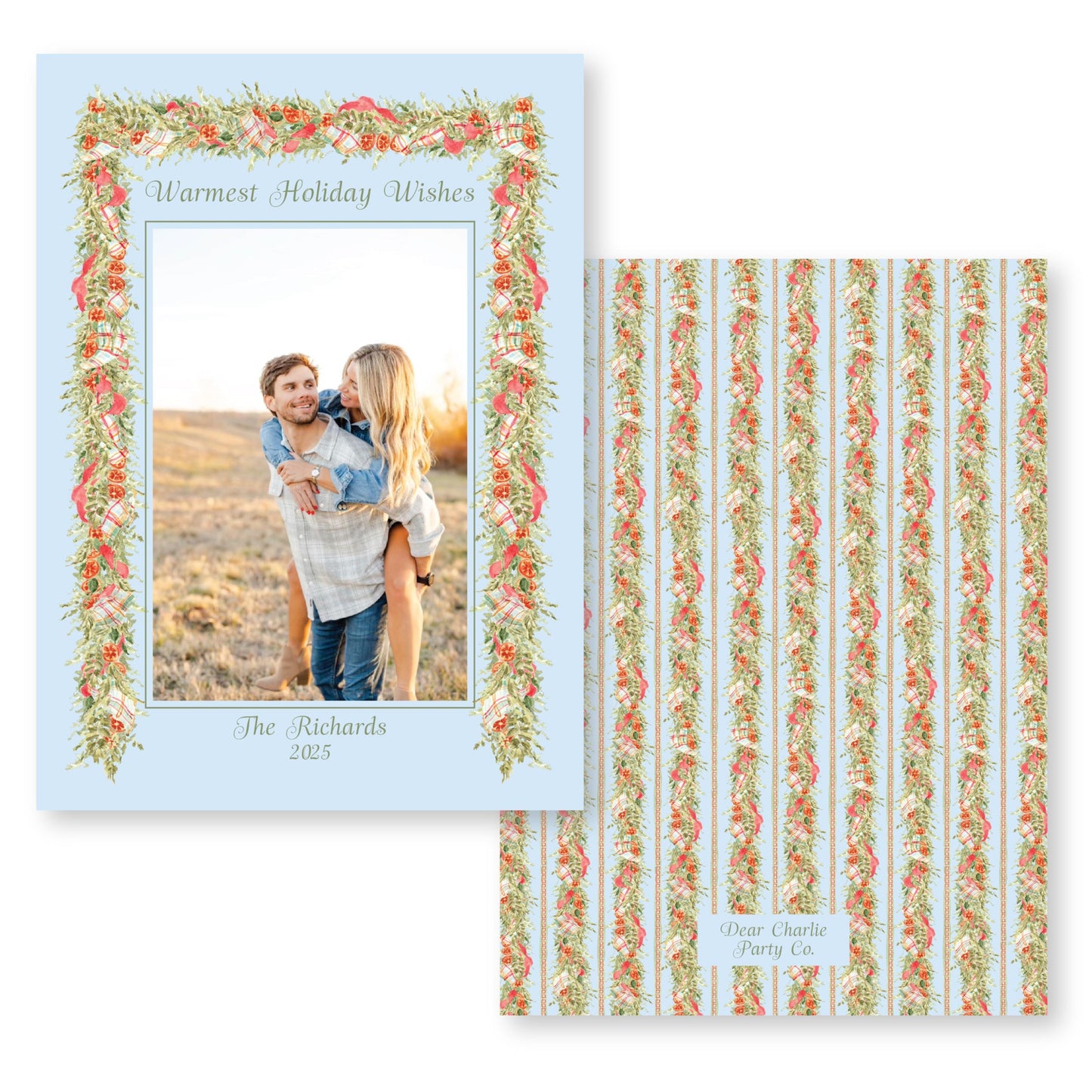 Pomander and Plaid Holiday Card, Blue | 5x7 Holiday Photo Card with Envelope