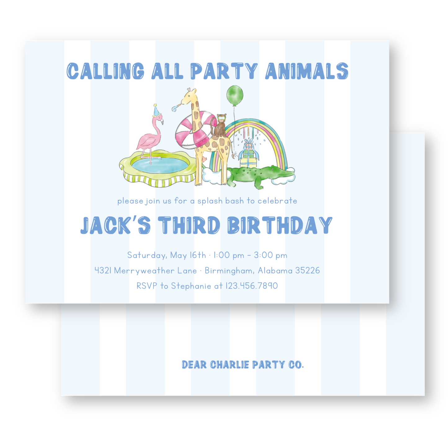 (Copy) Party Animal Swim Birthday Invitation in Blue