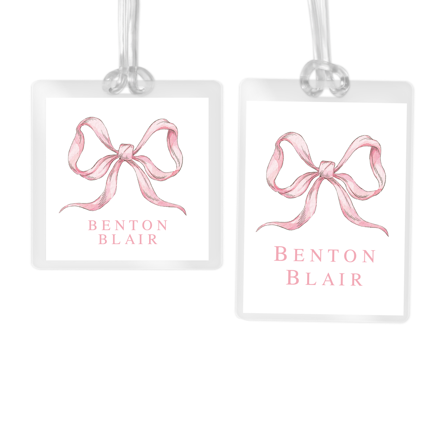 Heirloom Pink Bow Bag Tag, Luggage Tag, Laminated Bag Tag, Girl Bag Tag