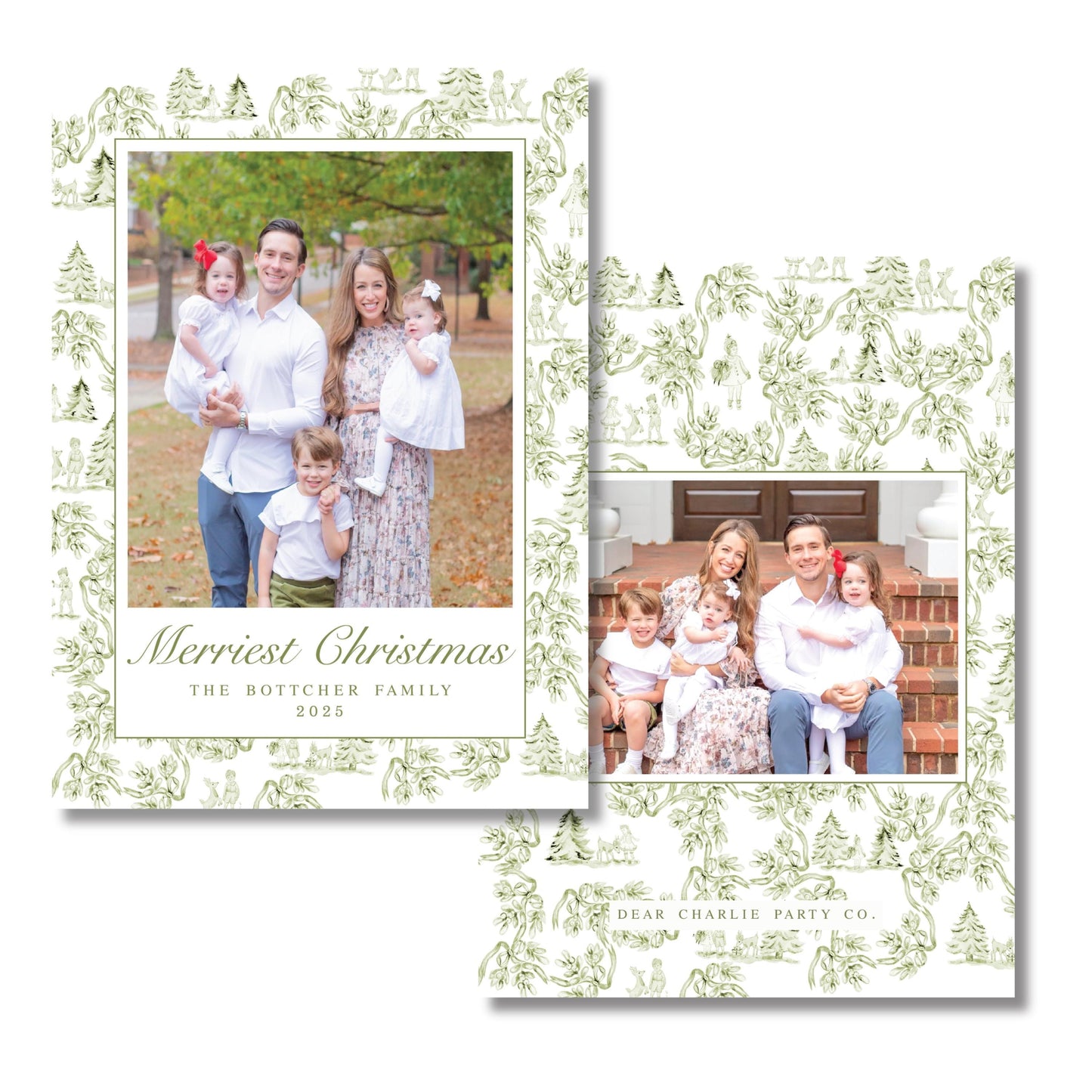 Holiday Toile Christmas Card | 5x7 Holiday Photo Card with Envelope