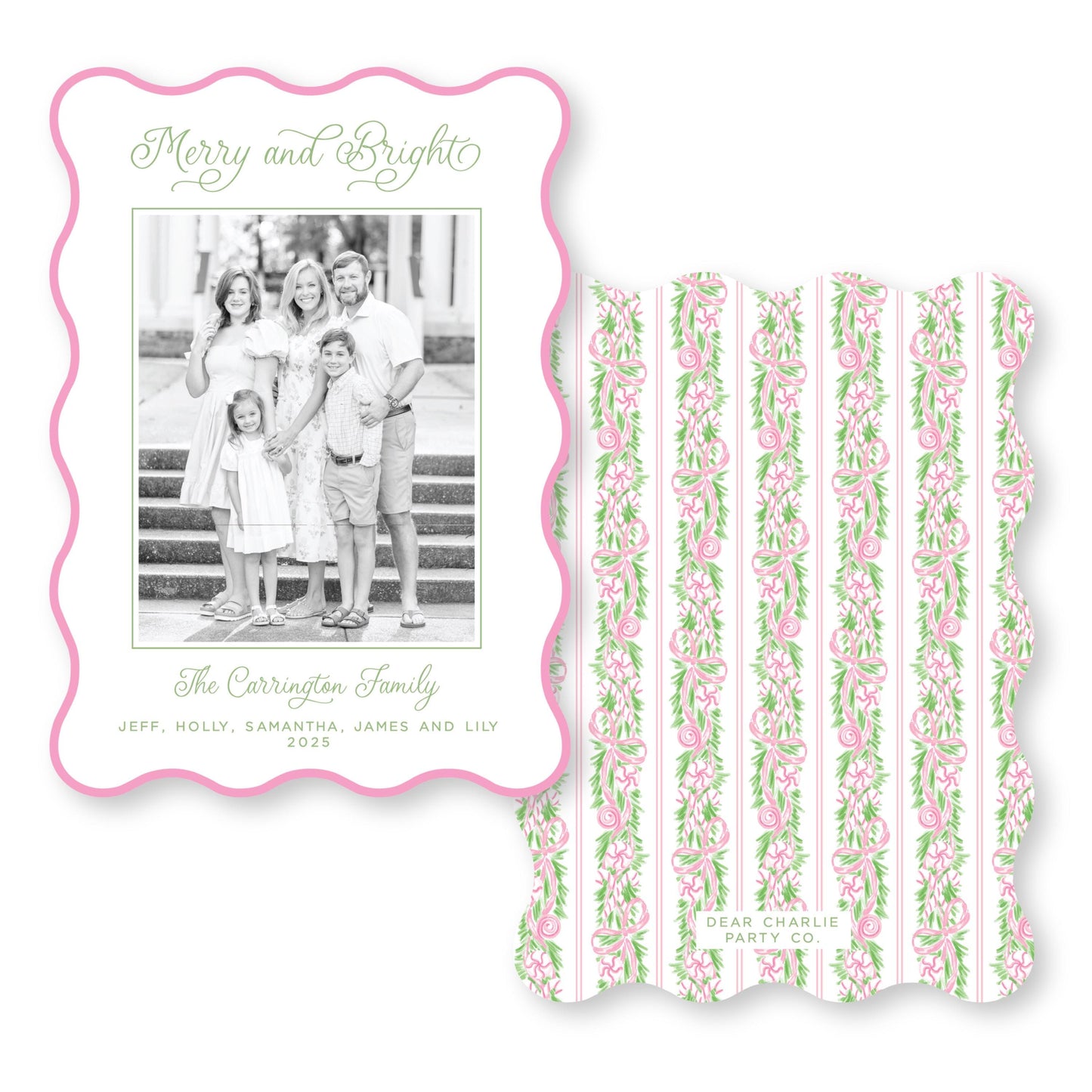 PRINTED Die Cut Holiday Card | Candy Coated Christmas in Pink | 5x7 Holiday Photo Card with Envelope