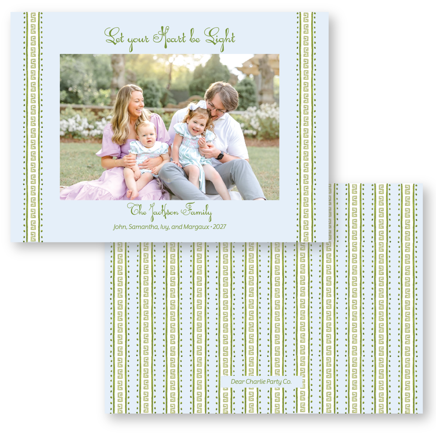 Greek Key Border Blue Holiday Card | 5x7 Holiday Photo Card with Envelope