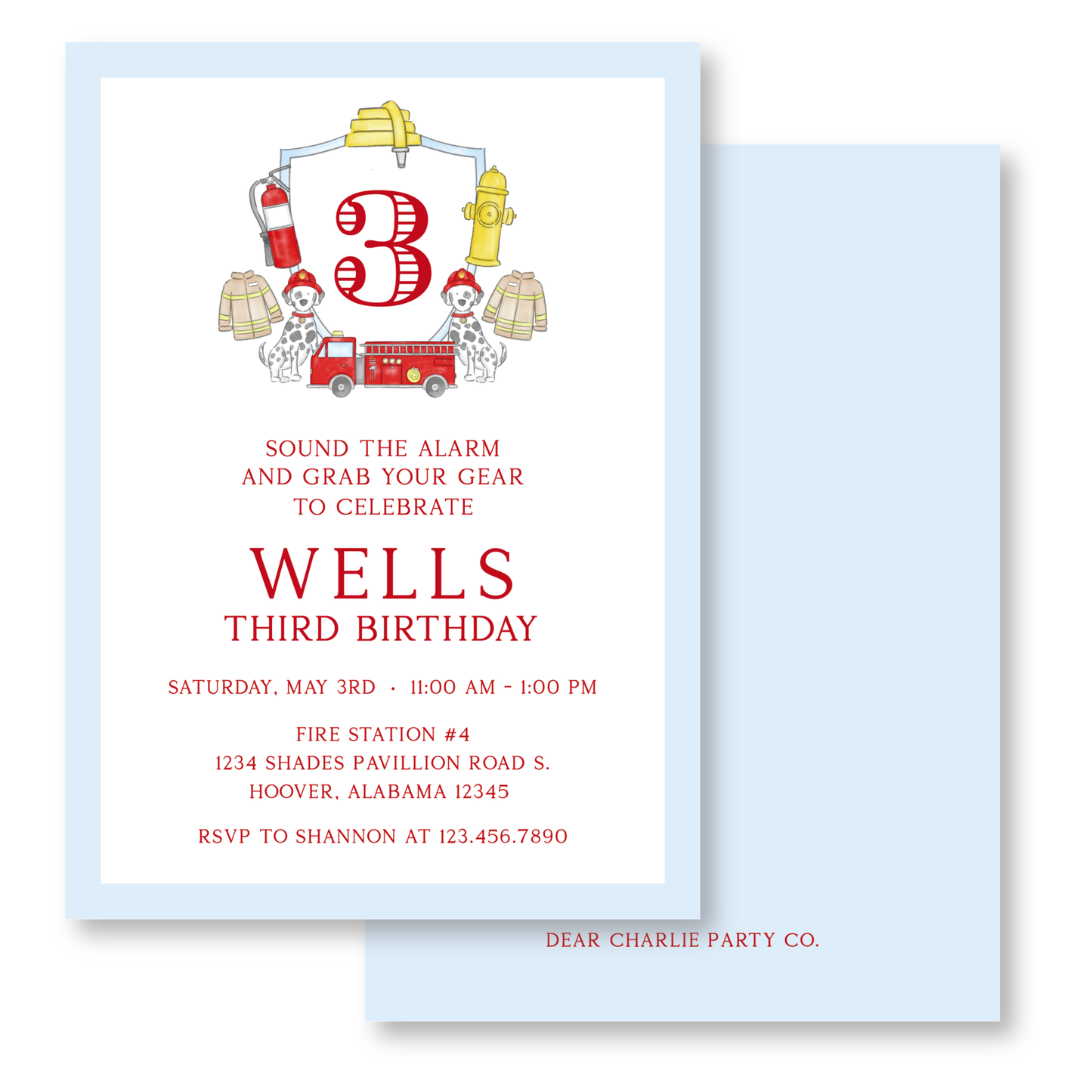 Firetruck Birthday Invitation in Blue