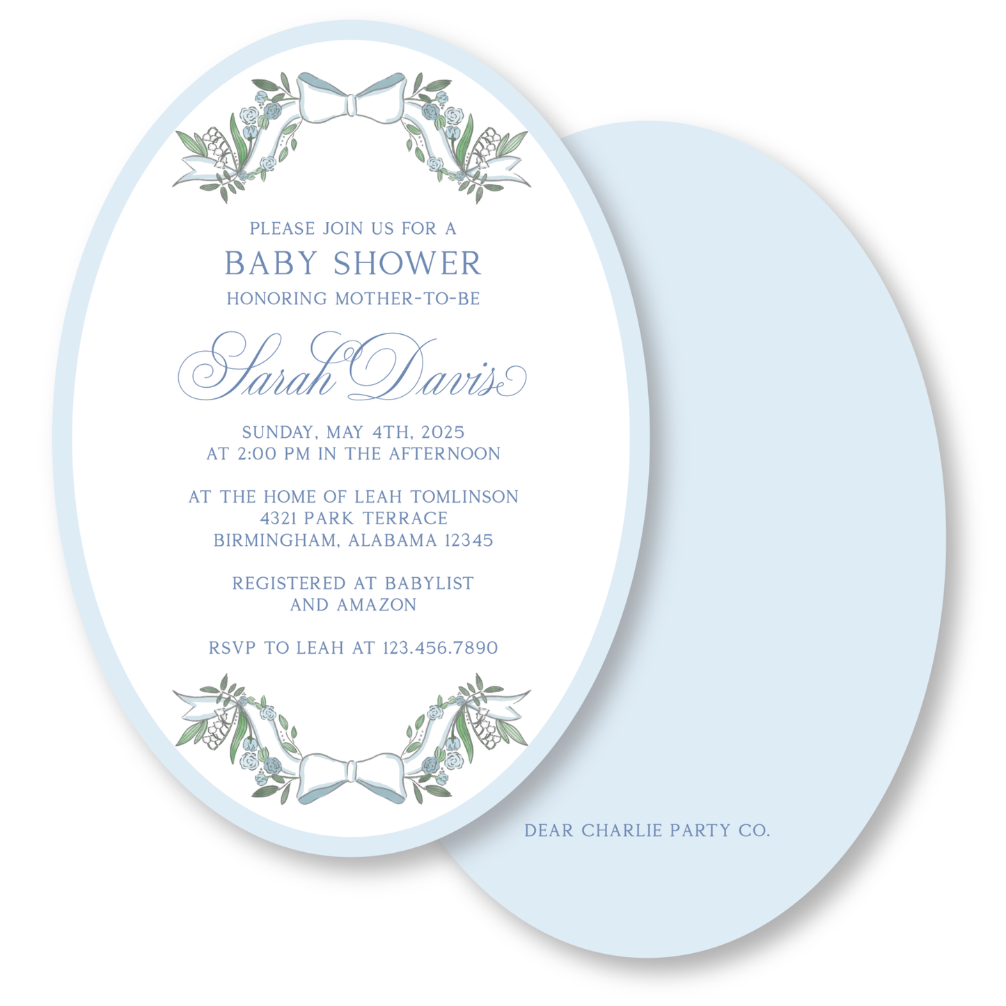 Blue Oval Baby Shower Invitation