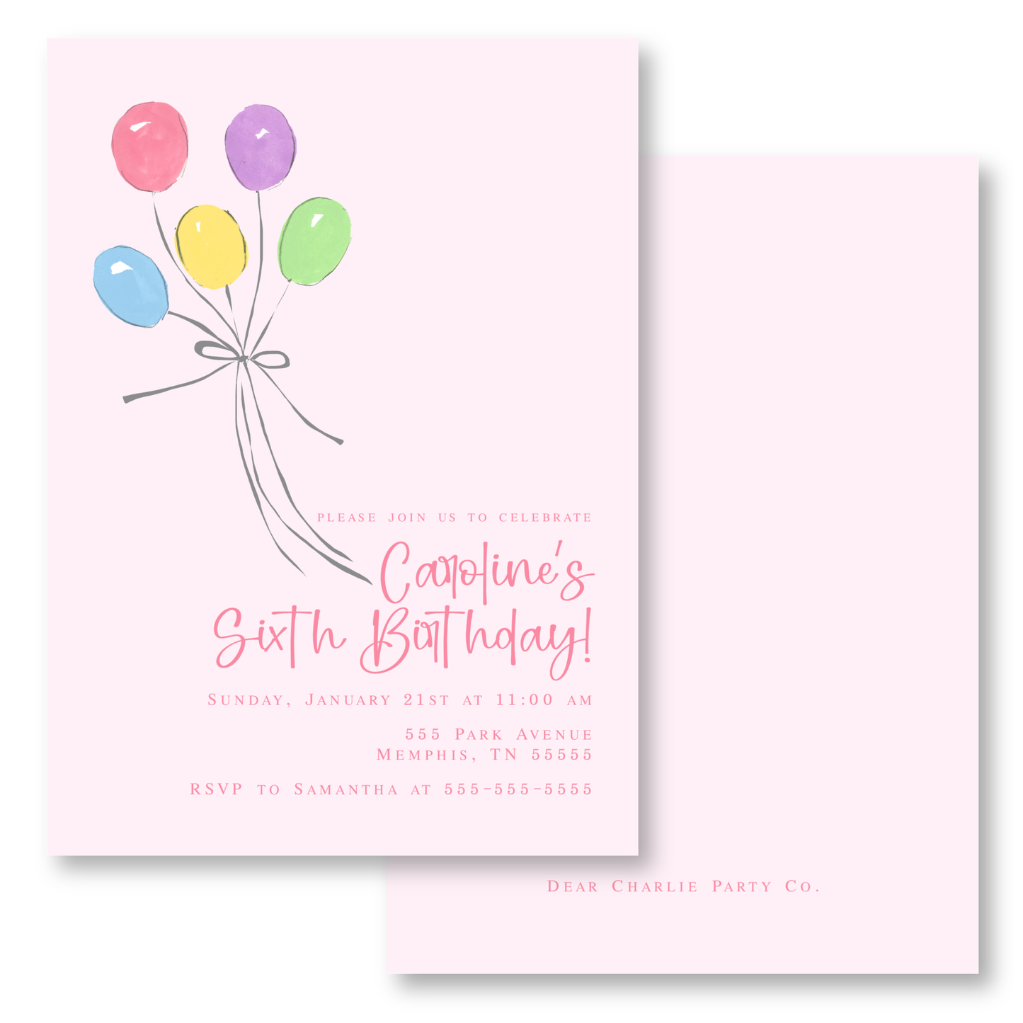 Balloon Birthday Invitation in Pink