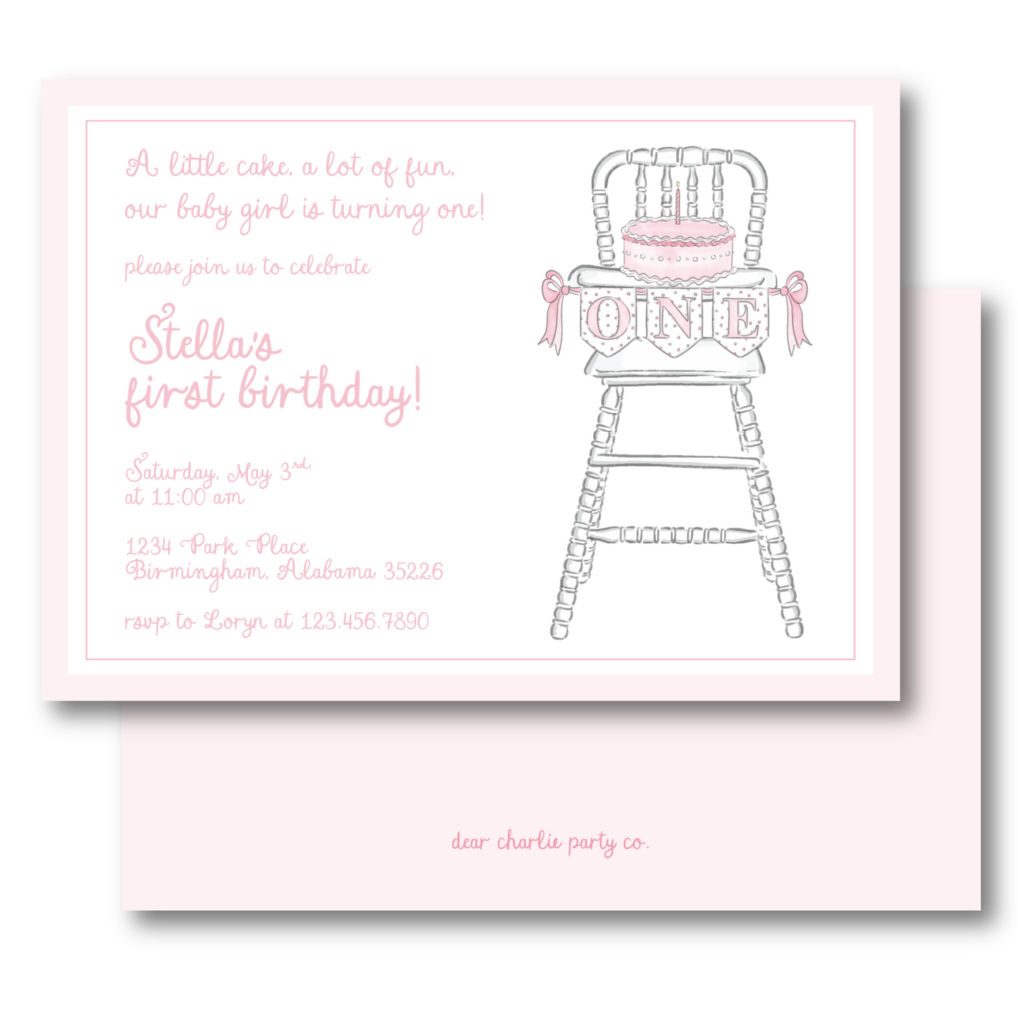 Highchair Banner Birthday Invitation in Pink