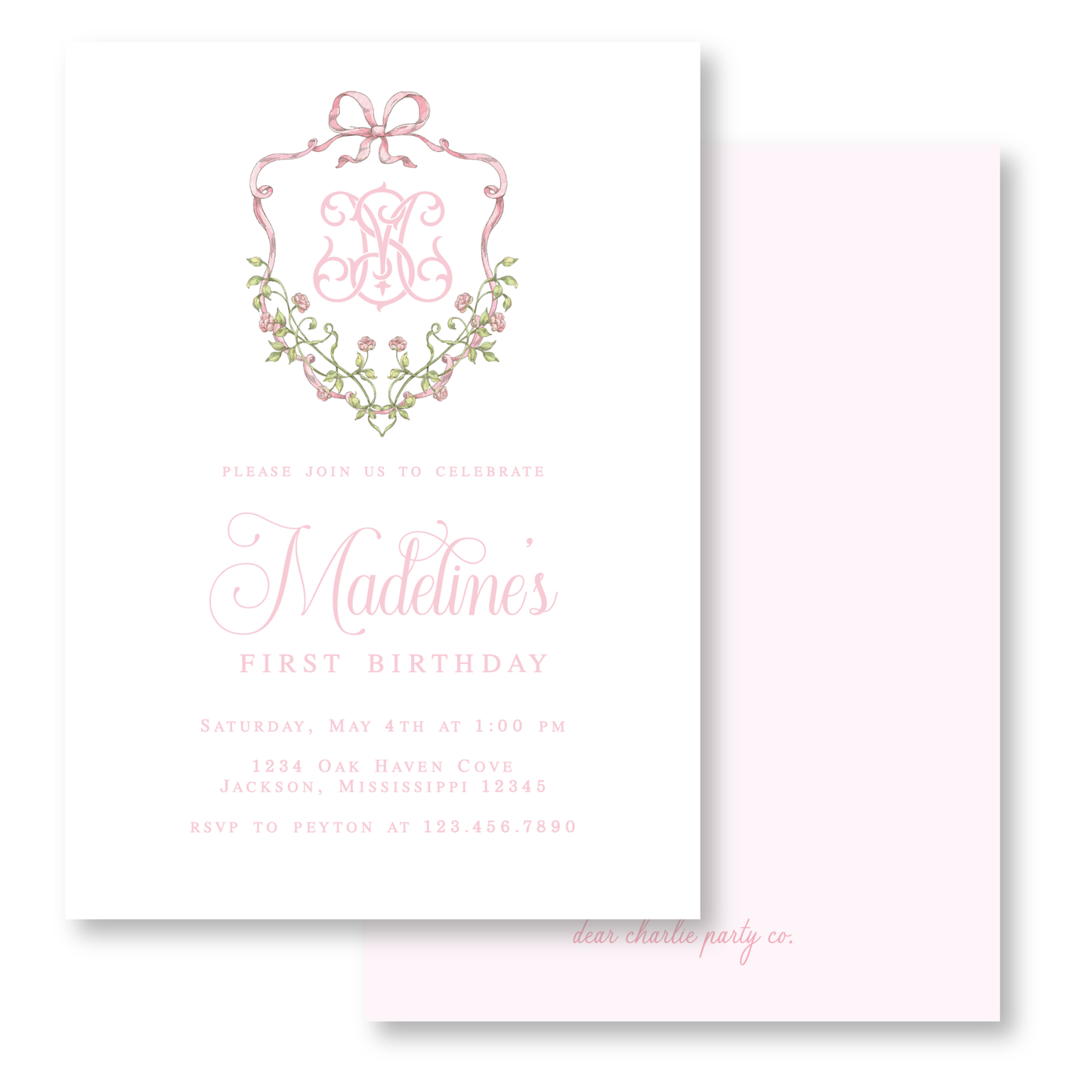 Floral Crest First Birthday Invitation