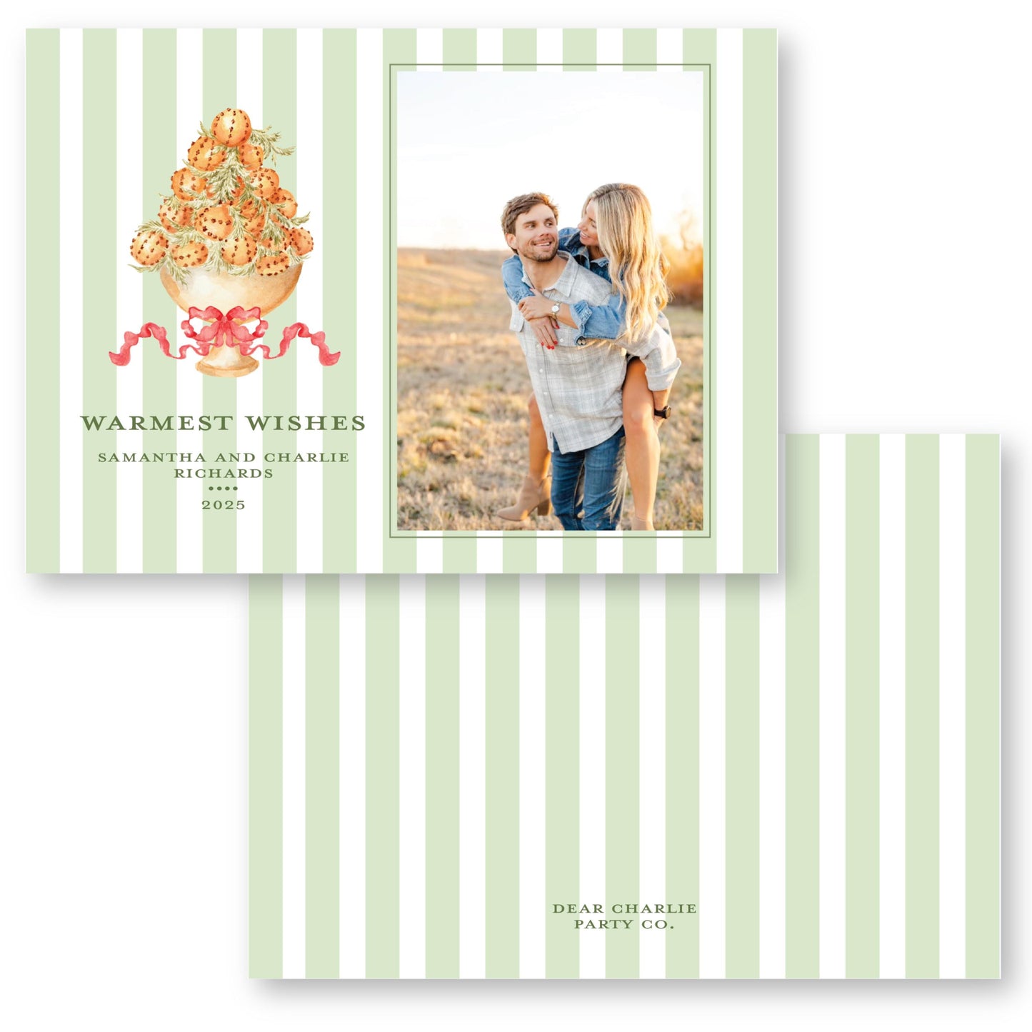 Striped Citrus Holiday Card | 5x7 Holiday Photo Card with Envelope