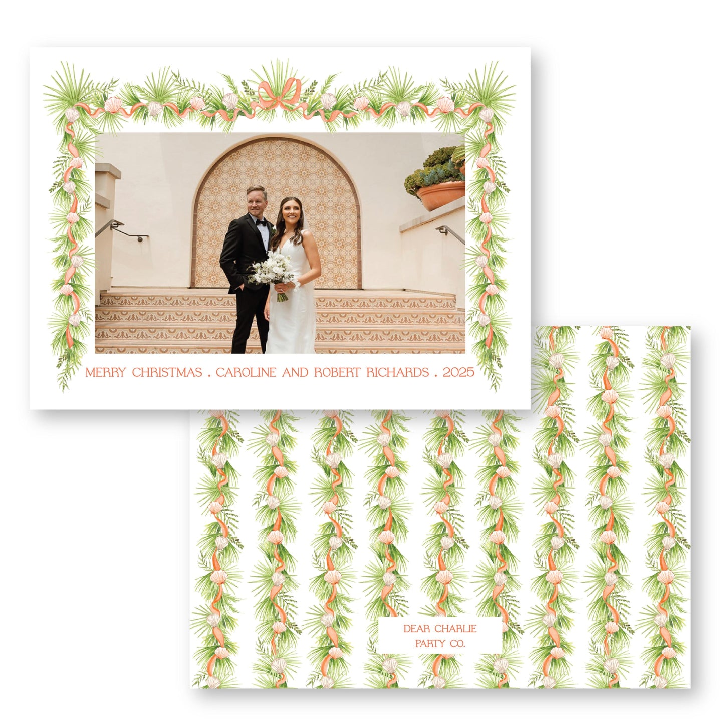 Holiday in the Sun Card in Orange Horizontal | 5x7 Holiday Photo Card with Envelope