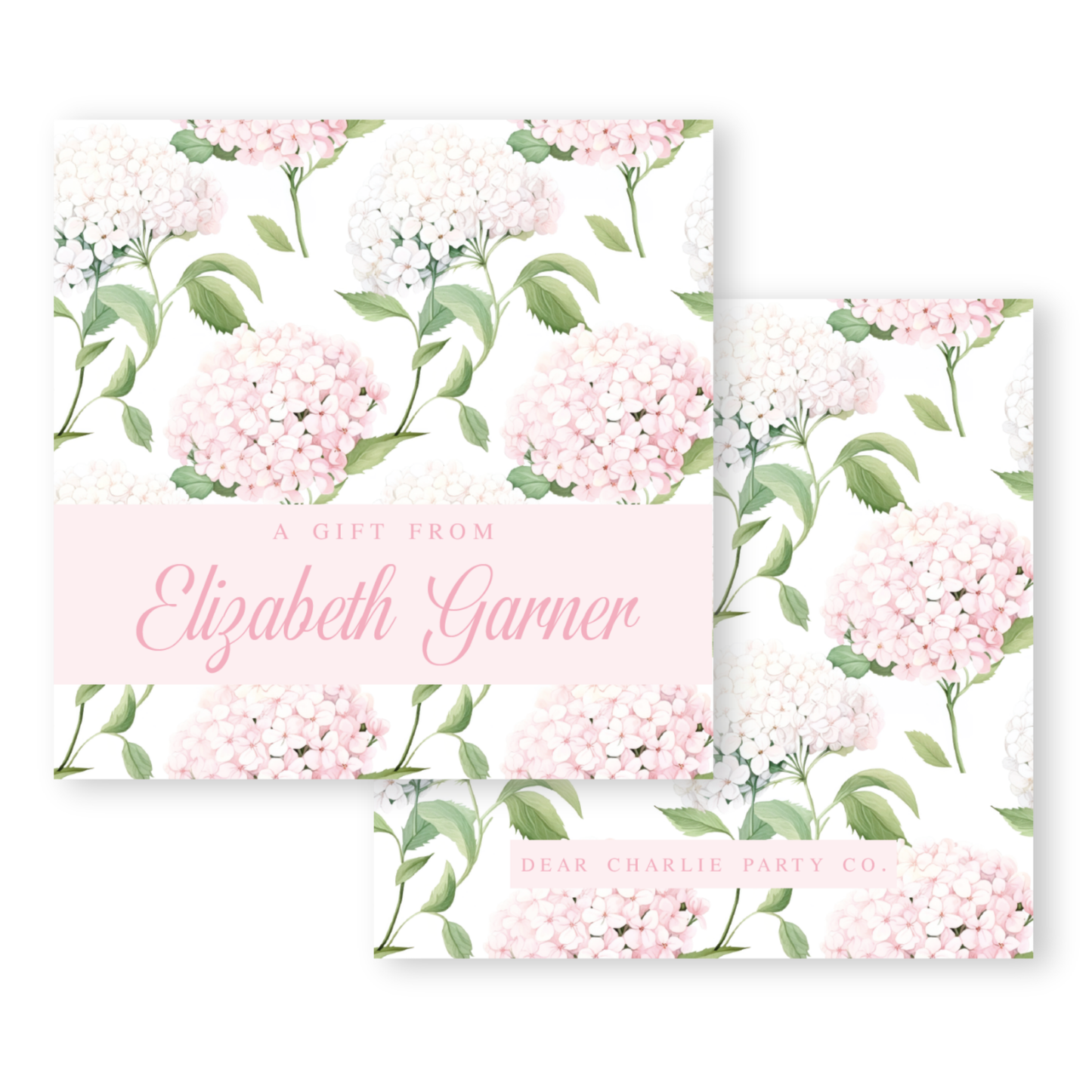two cards with pink flowers and green leaves