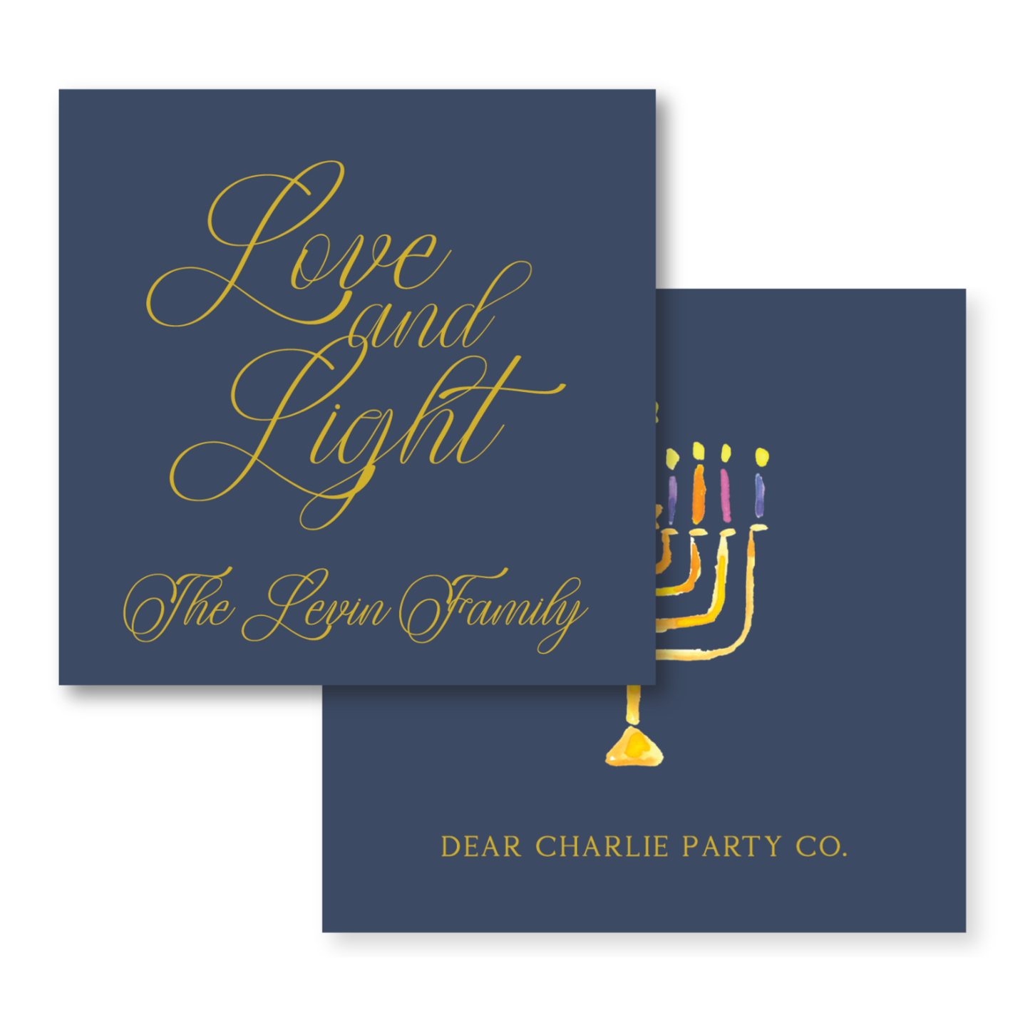 a card with a menorah and the words love and light