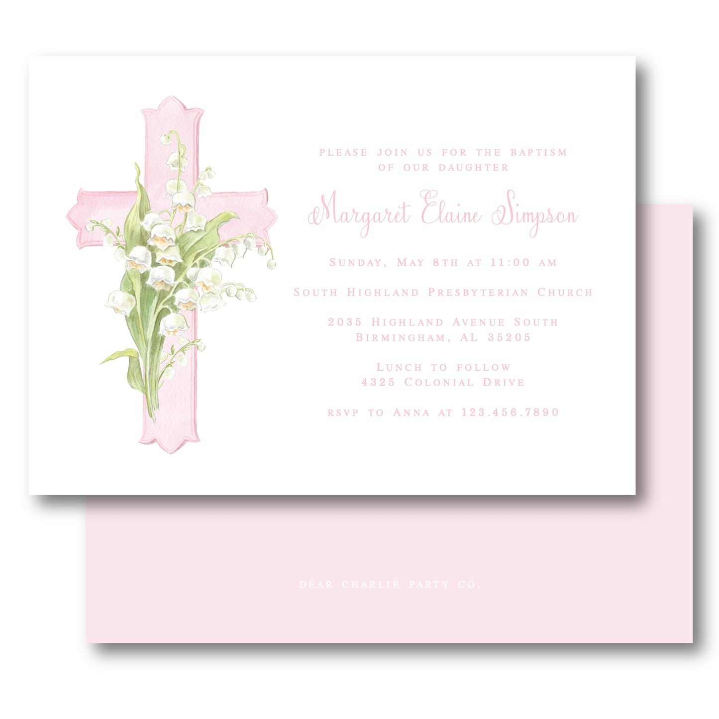 Lily Cross Baptism in Pink Invitation