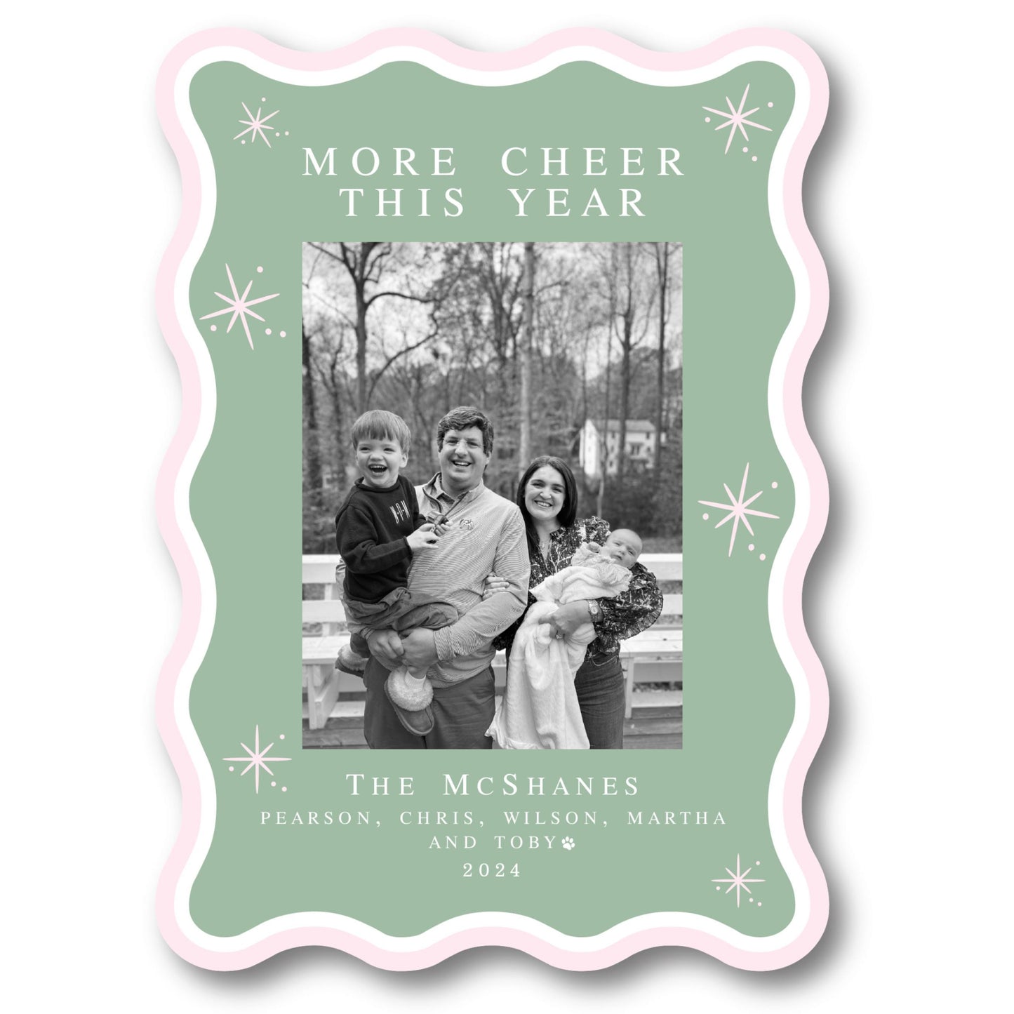 PRINTED Die Cut Holiday Card | Holiday Hues in Pink and Sage | 5x7 Photo Card with Envelope